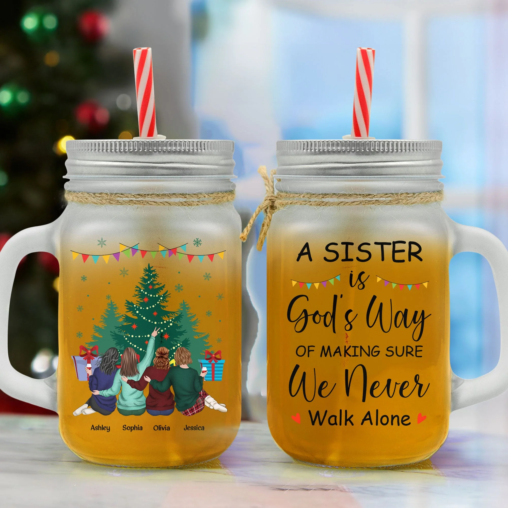We Never Walk Alone - Personalized Mason Jar Cup With Straw - Image 5