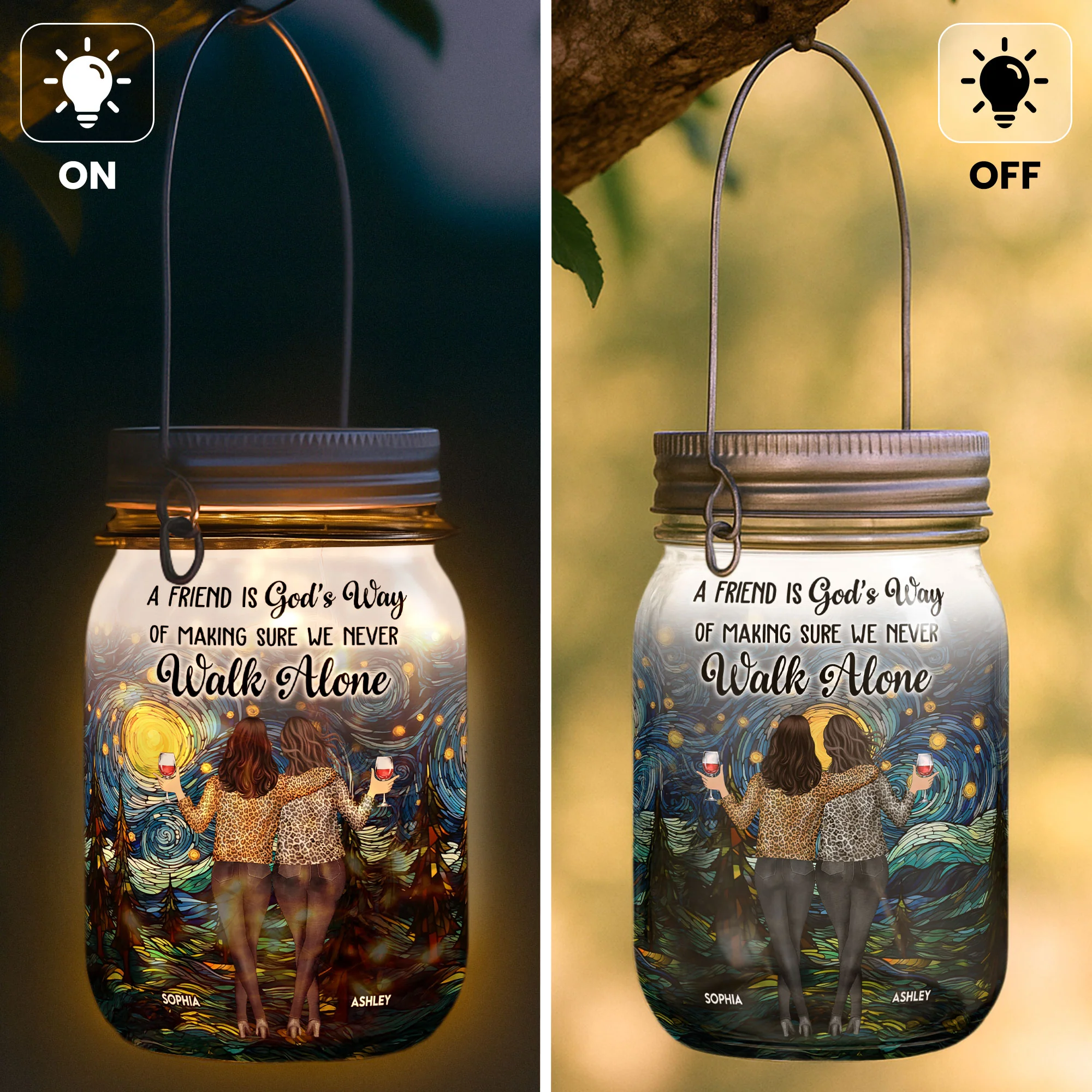 We Never Walk Alone - Personalized Solar Mason Jar Light - Image 2