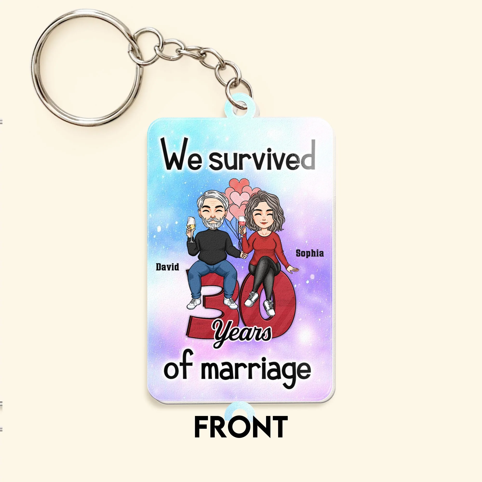 We Survived Many Years Of Marriage - Personalized Acrylic Keychain - Image 2