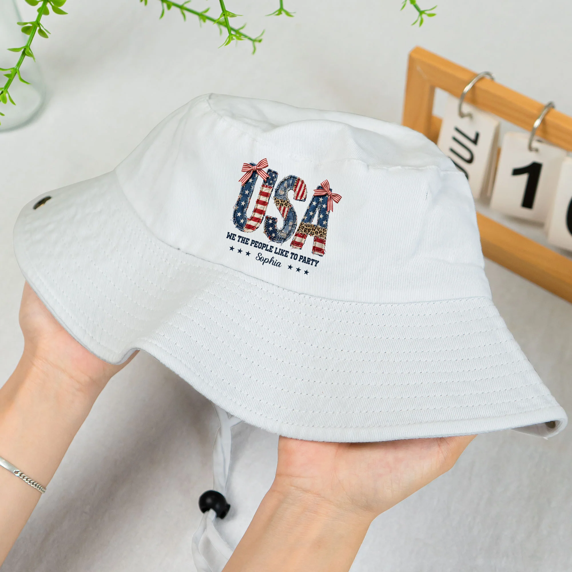 We The People Like To Party 250 Years Of Freedom Faux Pattern - Personalized Bucket Hat - Image 4