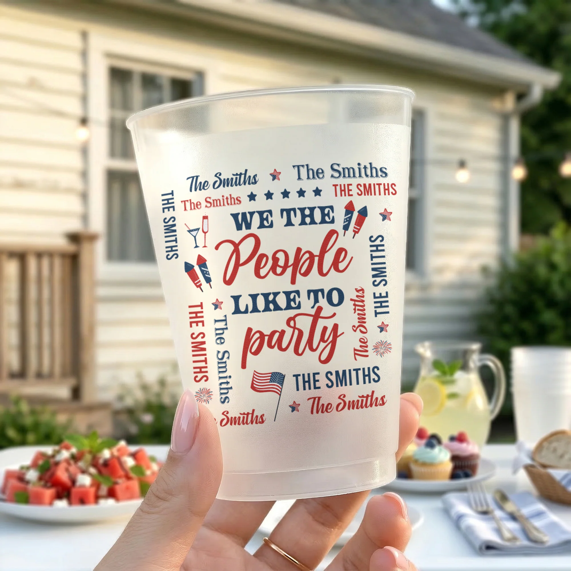 We The People Like To Party Patriotic Repeating Family Name - Personalized Cups - Image 2