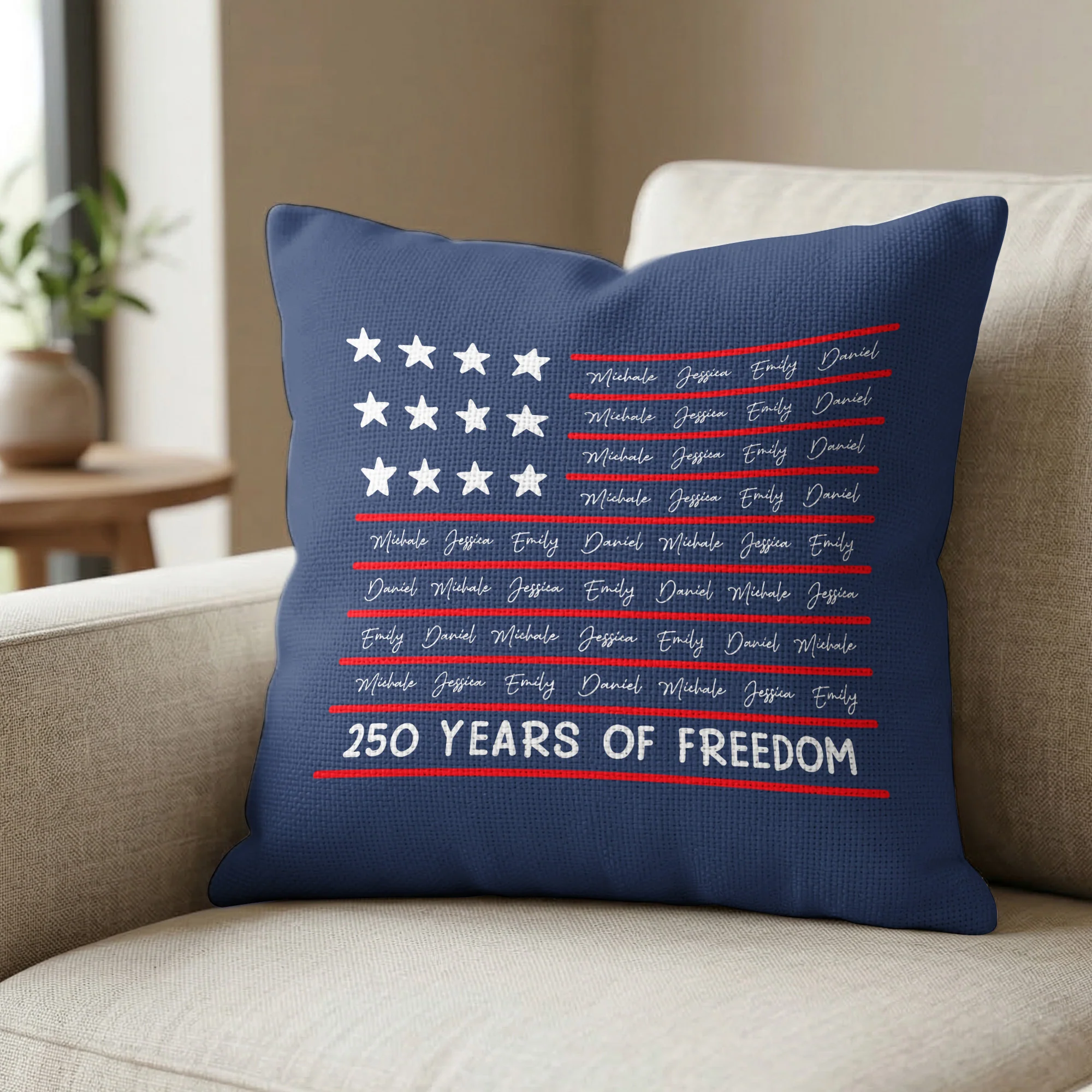 We The People Patriotic Repeating Name 250th Anniversary - Personalized Pillow Cover - Image 3