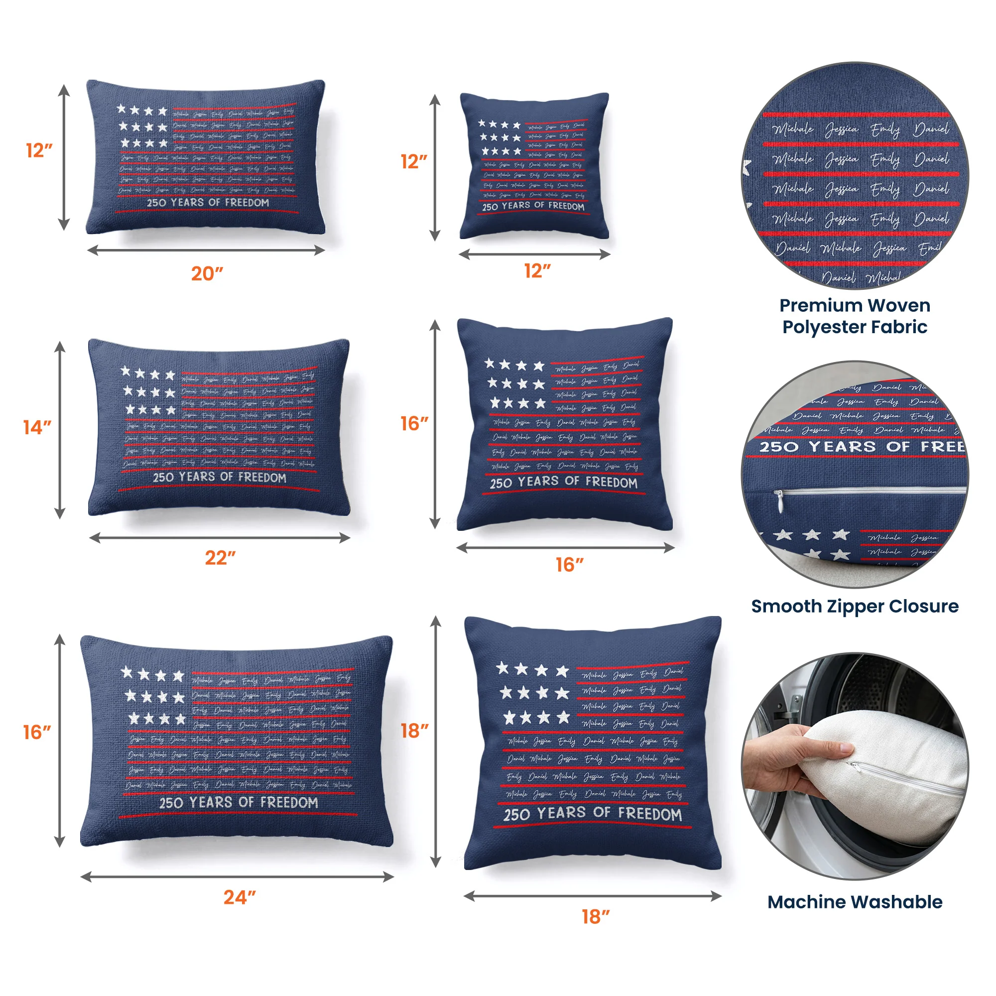 We The People Patriotic Repeating Name 250th Anniversary - Personalized Pillow Cover - Image 9