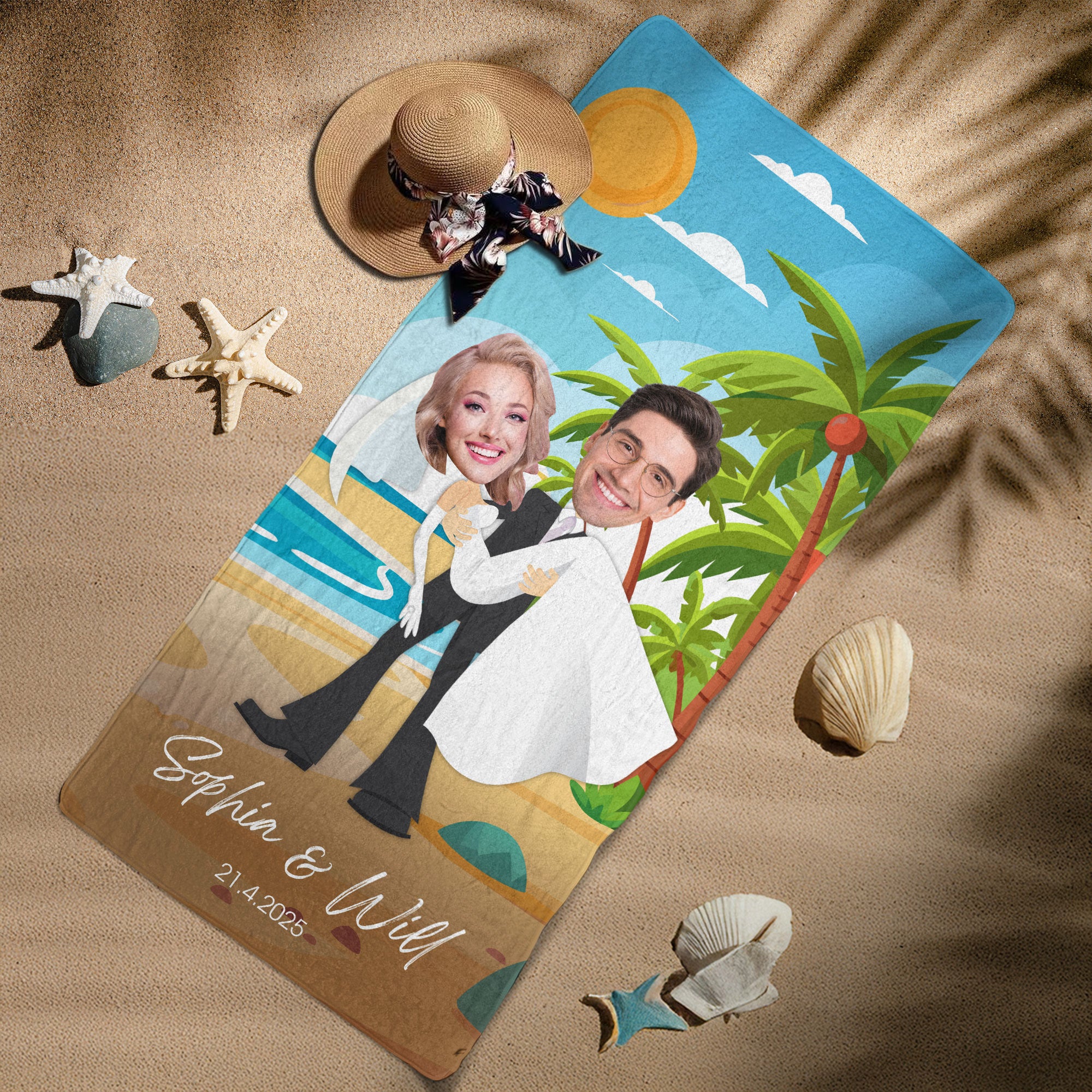 Wedding Couple, Honey Moon - Personalized Photo Quick-Dry Beach Towel - Image 8