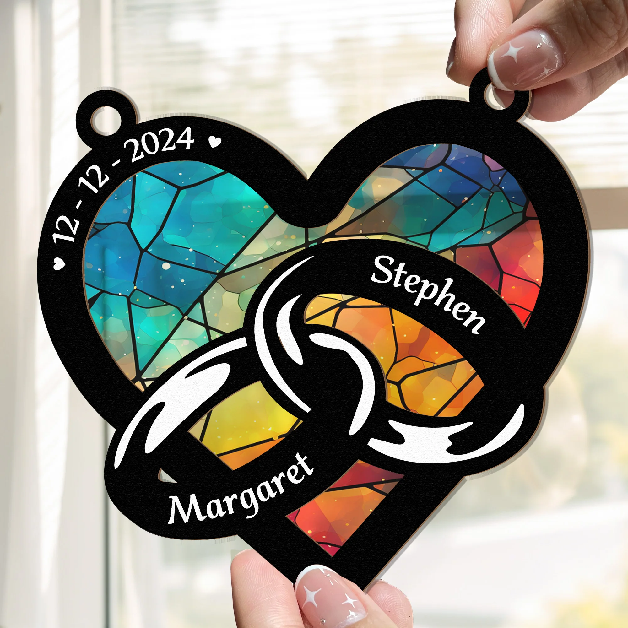 Wedding Couple Ring - Personalized Window Hanging Suncatcher Ornament - Image 2