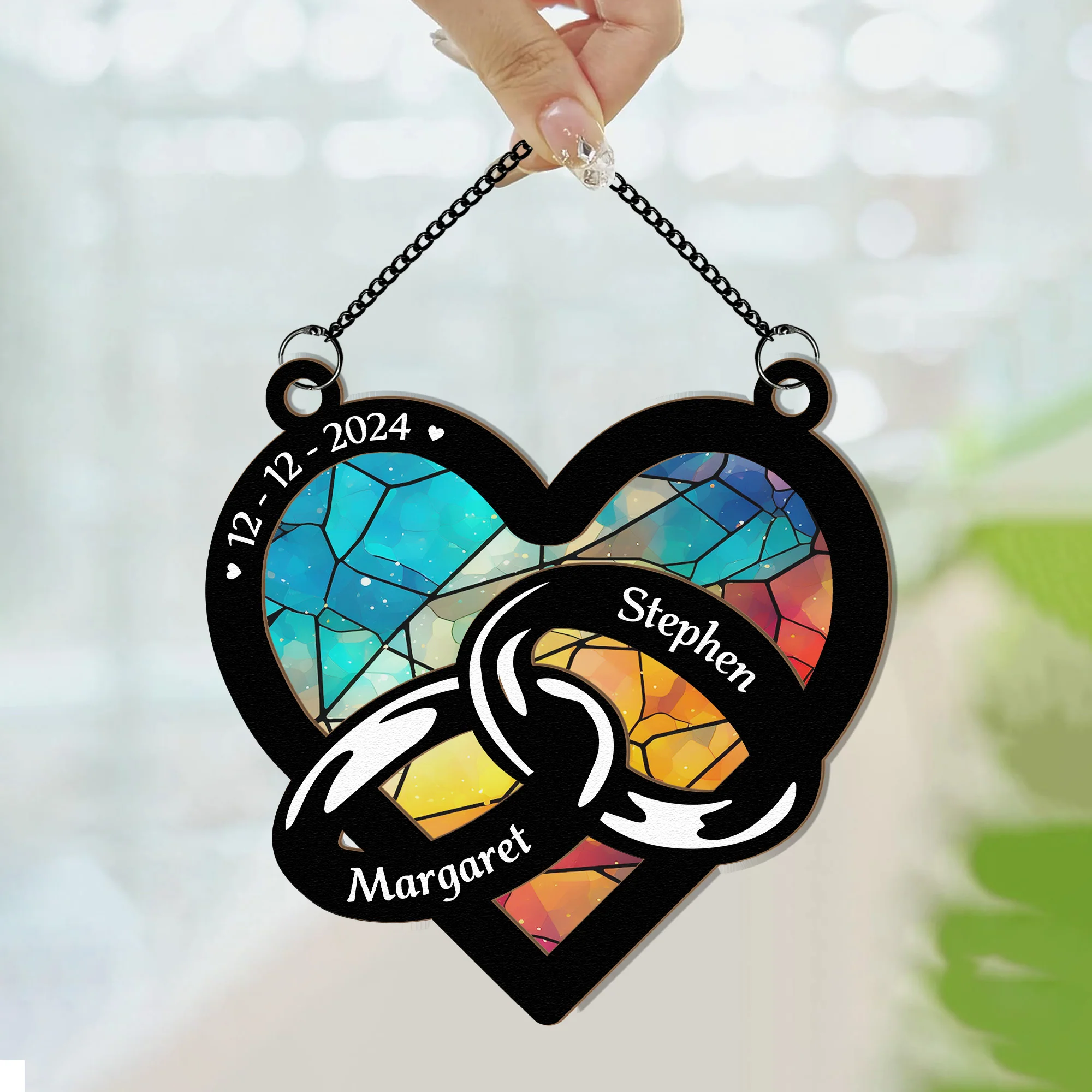 Wedding Couple Ring - Personalized Window Hanging Suncatcher Ornament - Image 3