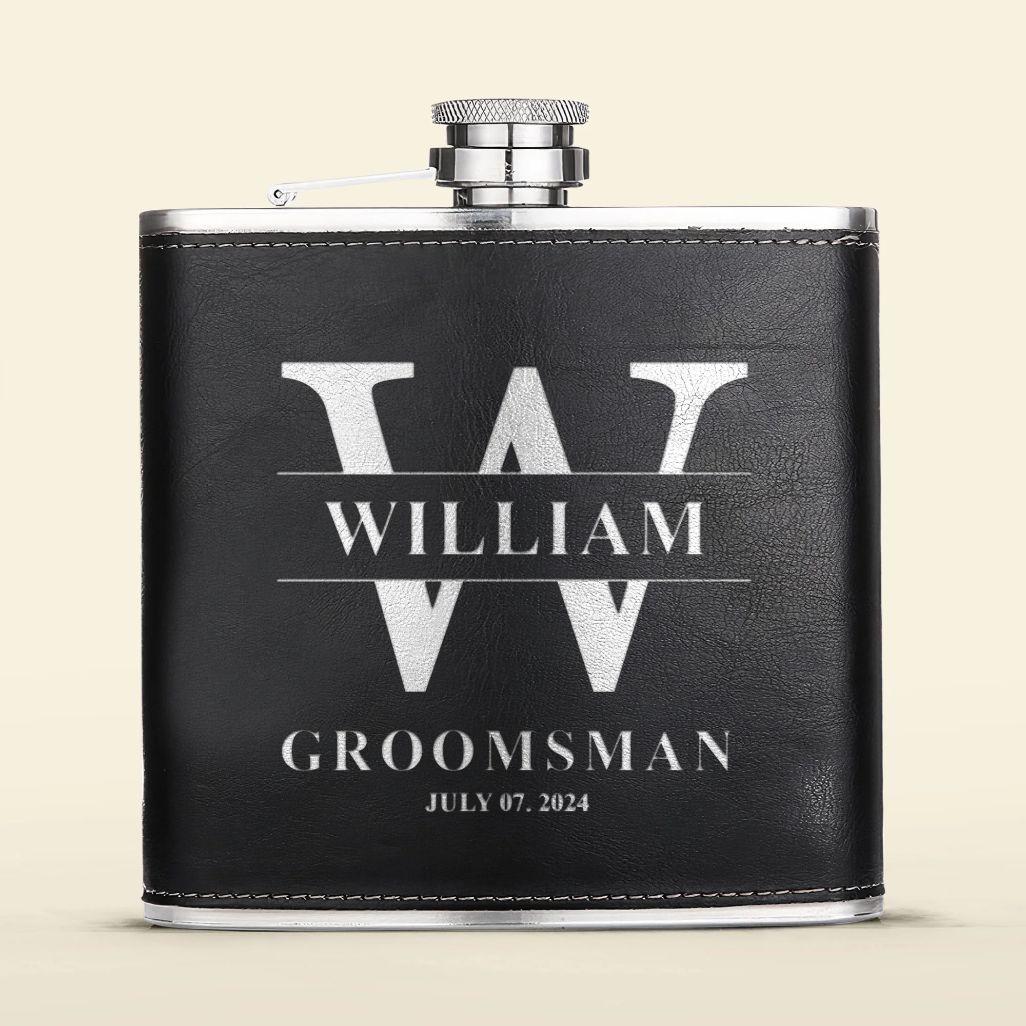 Wedding Gift For Groom And Groomsmen - Personalized Leather Flask - Image 4