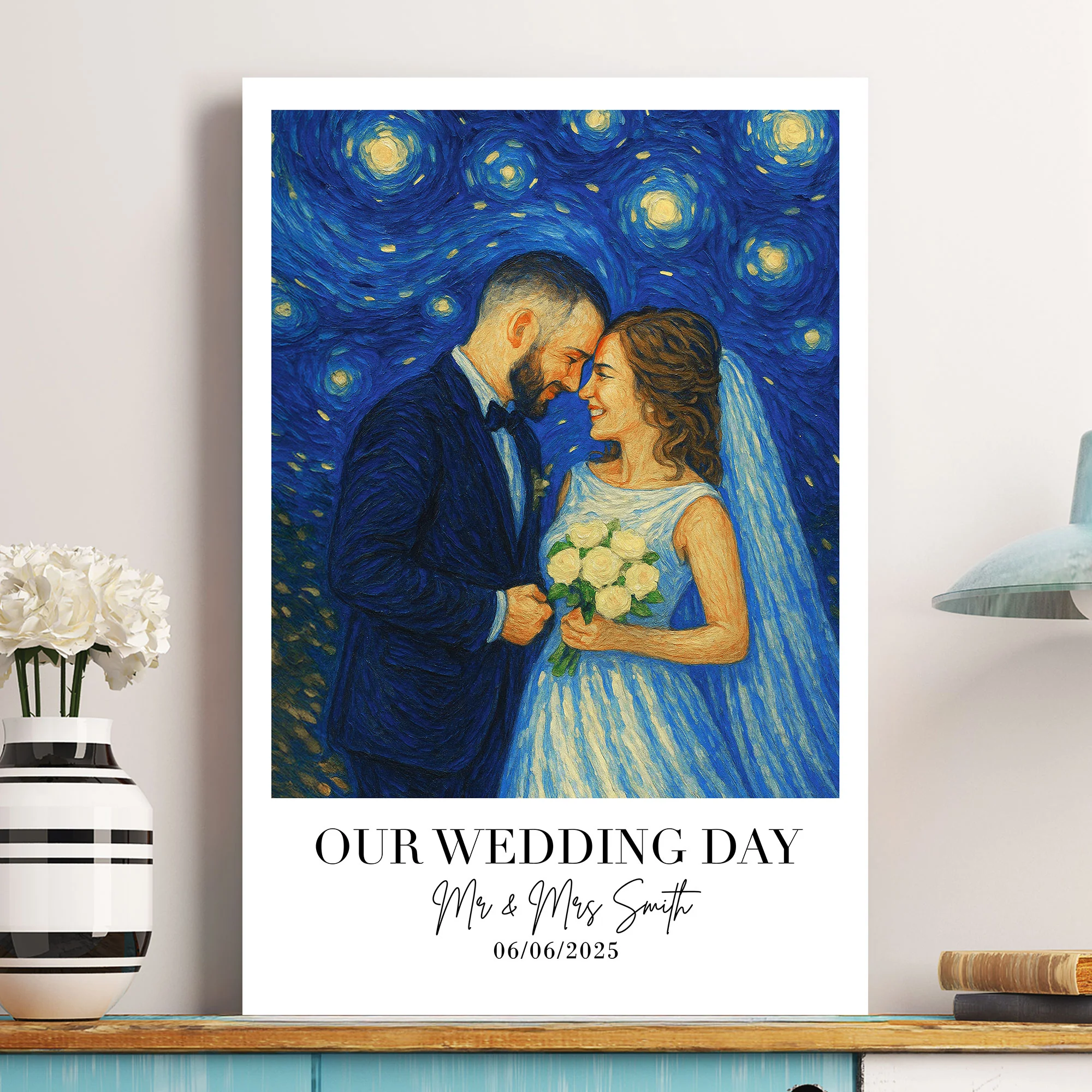 Wedding Gift Wedding Anniversary Van Gogh Wall Art - Personalized Photo Poster - Image 6