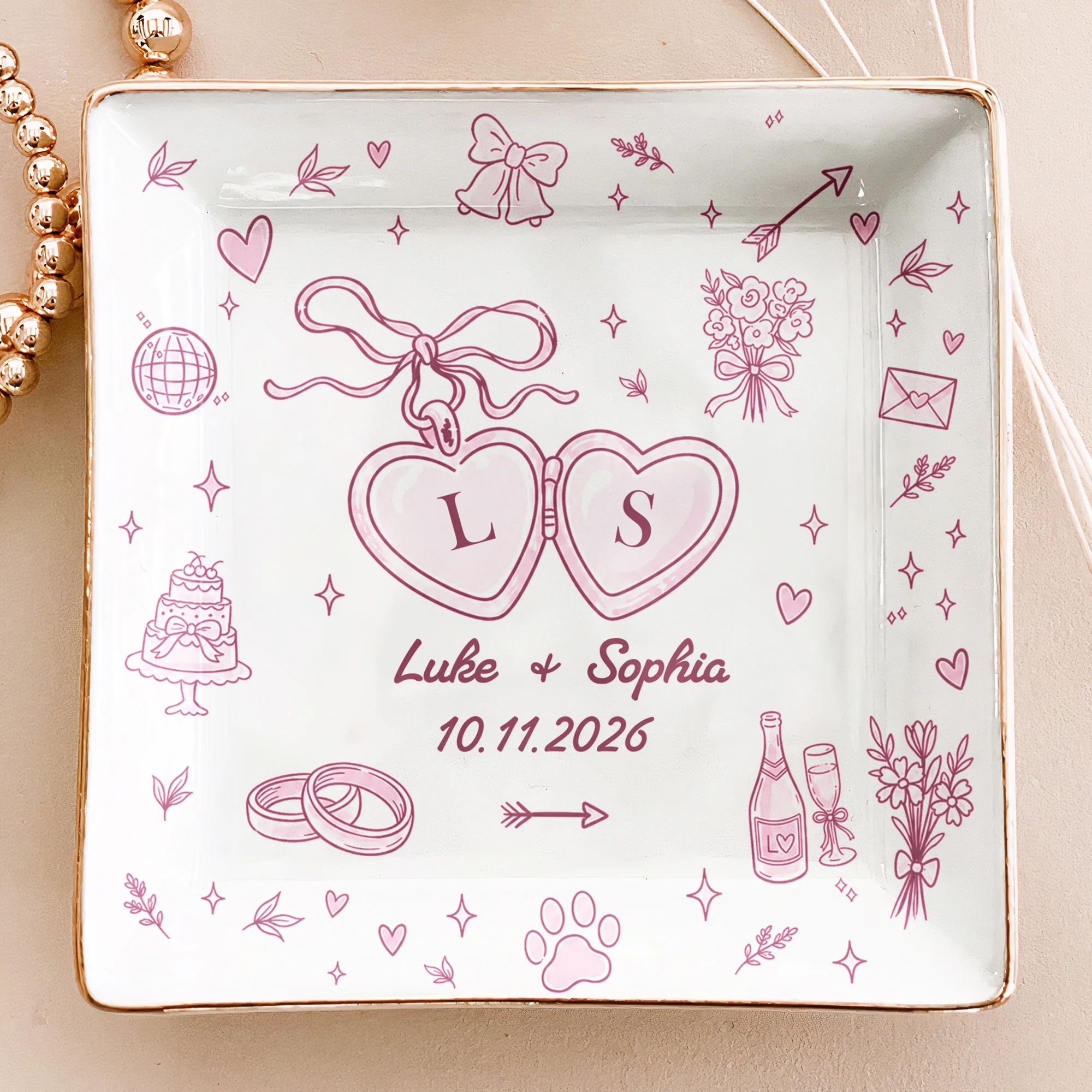 Wedding Ring Dish For Couple Custom Names & Year Engagement Bridal Shower Gift For Bride - Personalized Jewelry Dish - Image 4