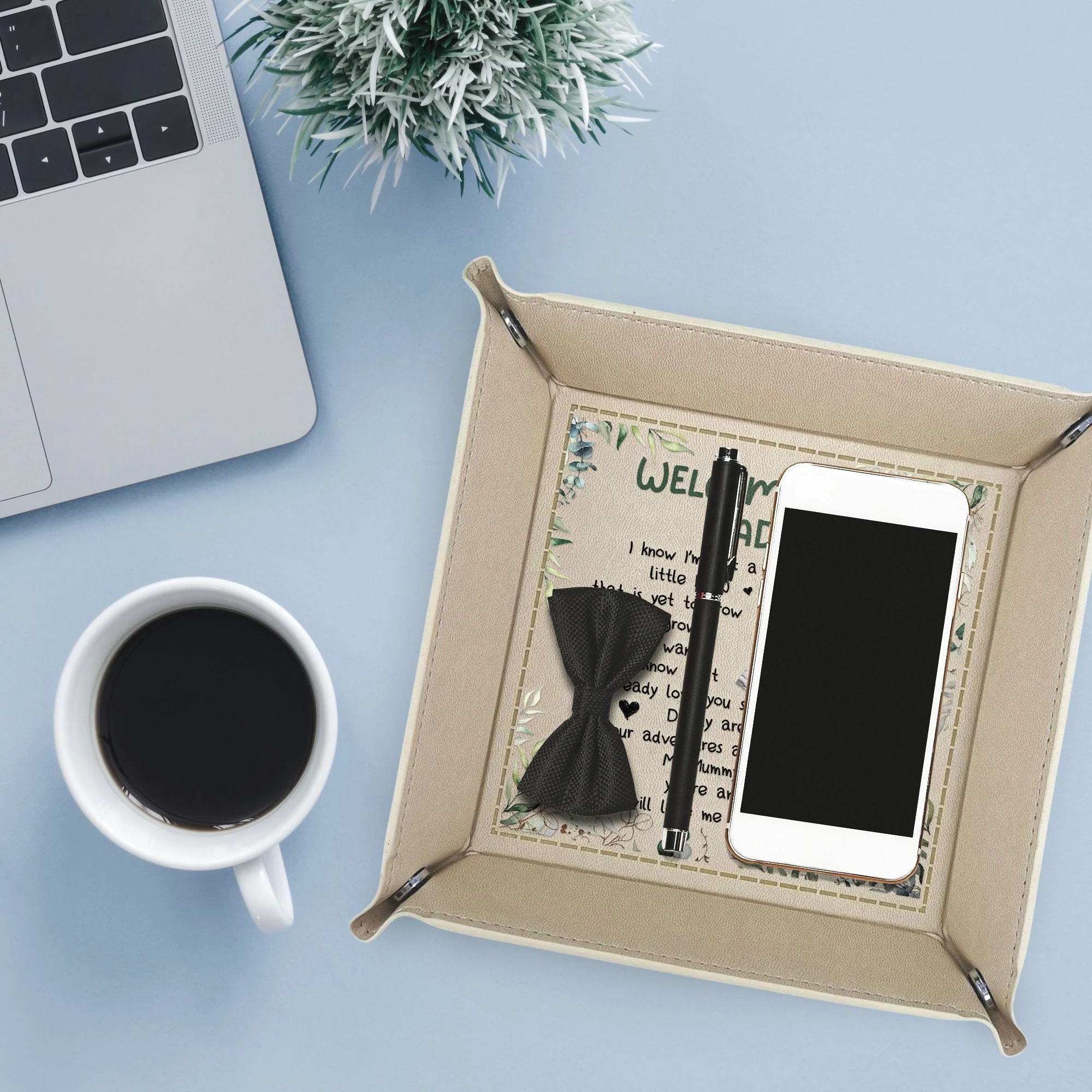 Welcome Home, Daddy I Know I'm Just A Little Bump - Personalized Photo Leather Valet Tray - Image 5