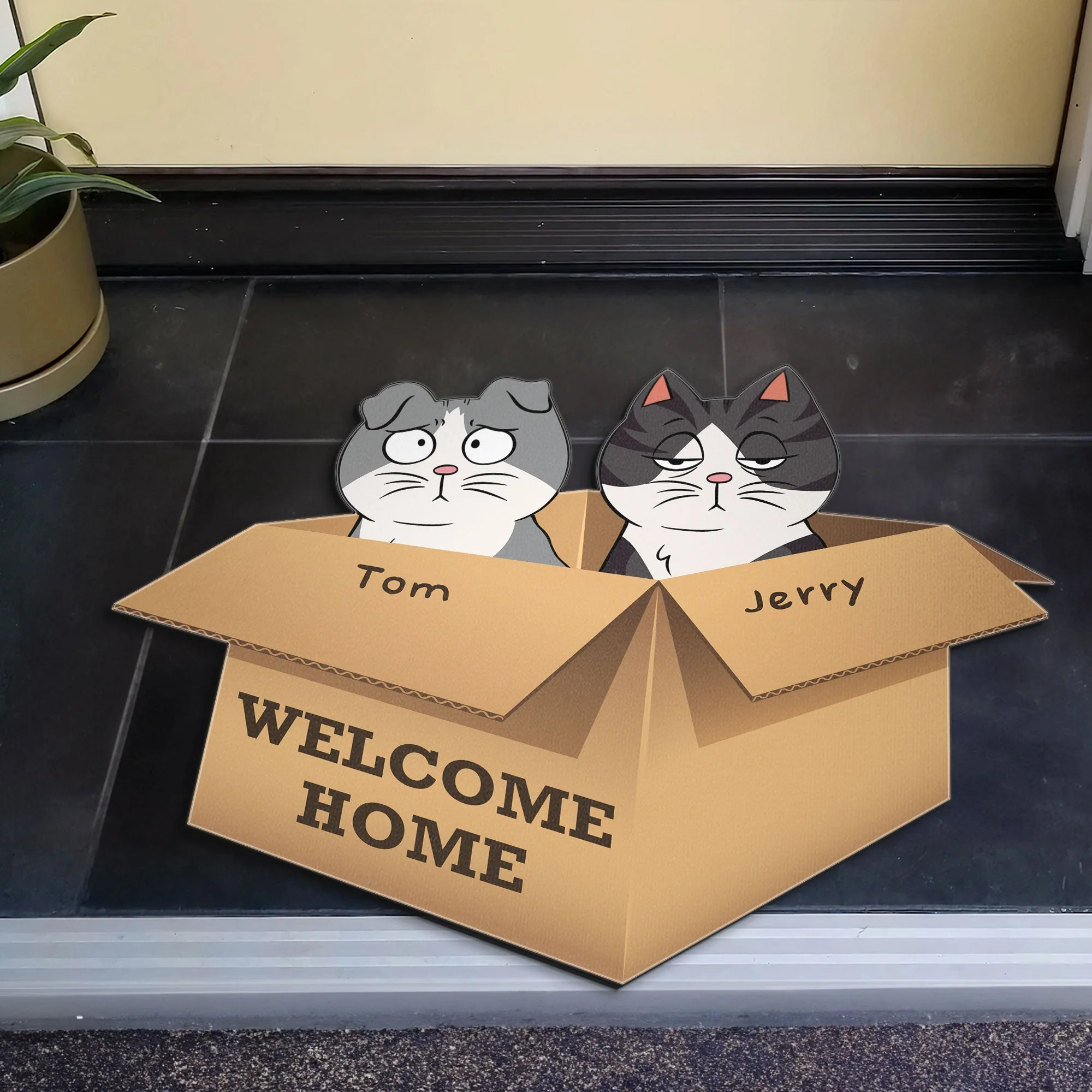 Welcome Home With Cats In A Box - Personalized Doormat - Image 3