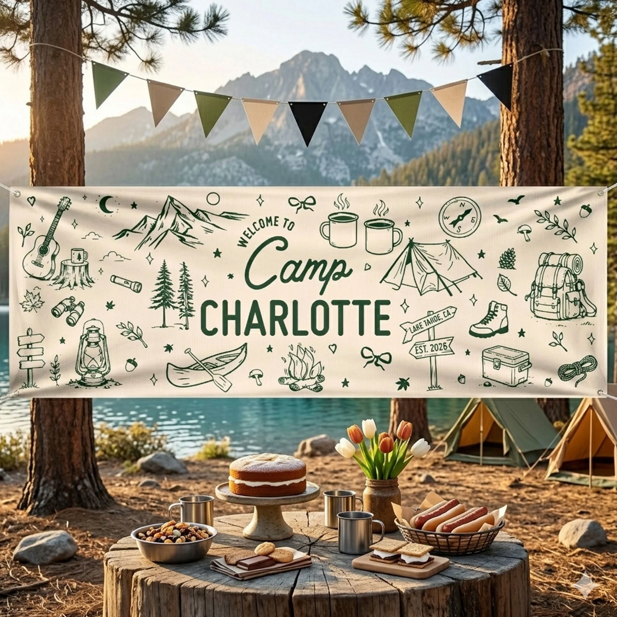 Welcome To Camp, Camping Party, Camp Bachelorette, Party Trip - Personalized Banner - Image 5