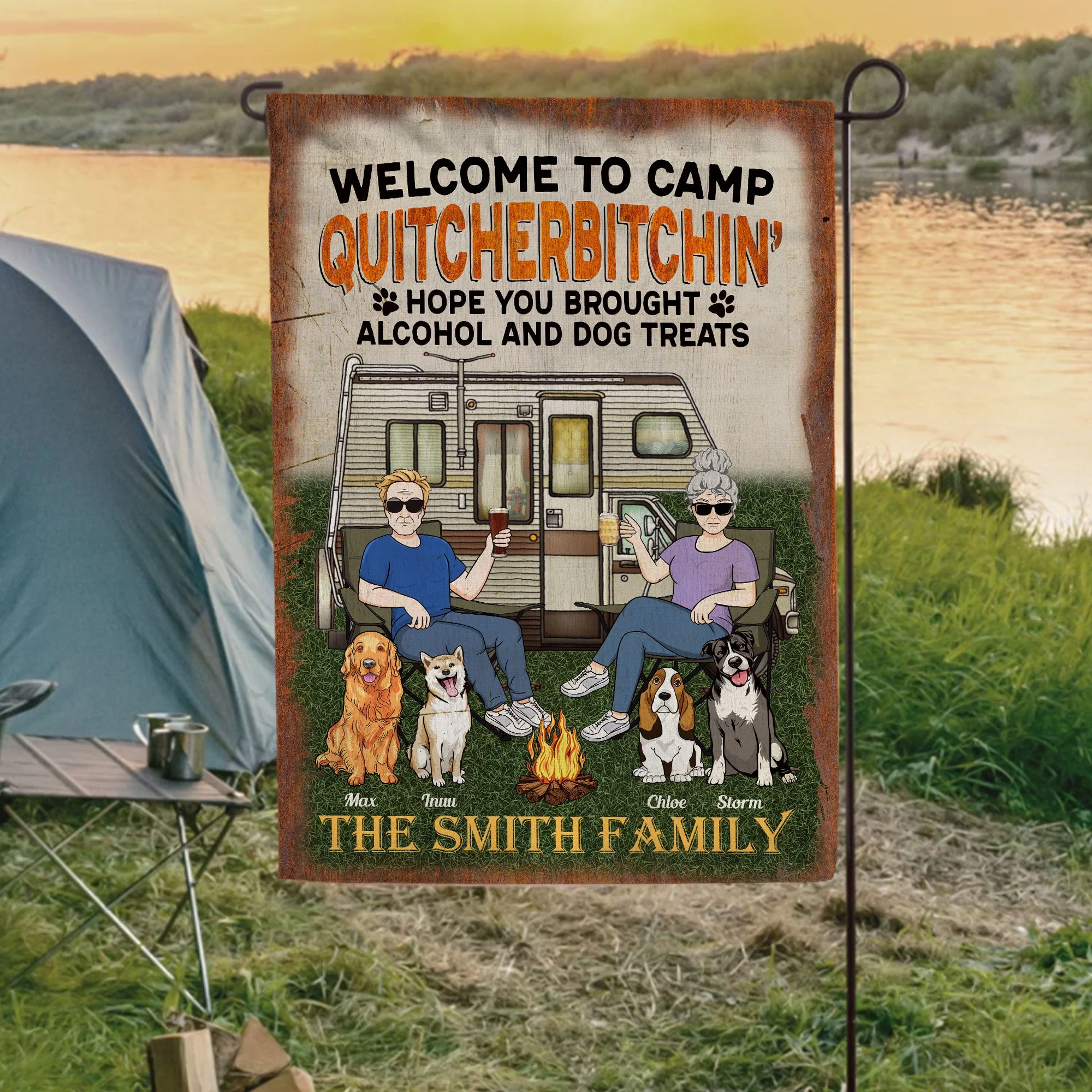 Welcome To Camp Quitcherbitchin' - Personalized Flag - Summer Outdoor Decoration Gift For Family, Camping Lovers, Dog Lovers, Dog Owner - Image 2