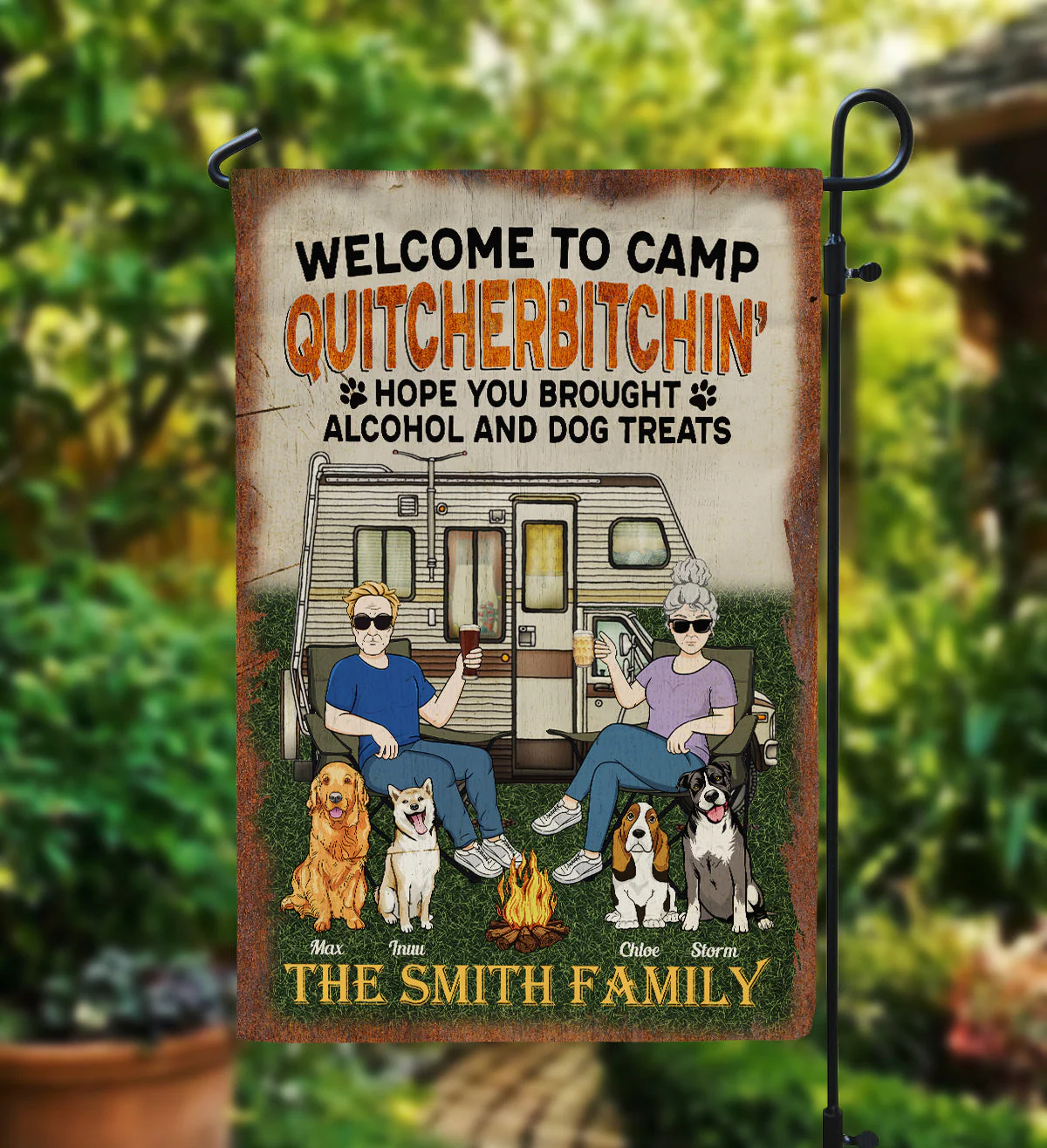 Welcome To Camp Quitcherbitchin' - Personalized Flag - Summer Outdoor Decoration Gift For Family, Camping Lovers, Dog Lovers, Dog Owner - Image 3