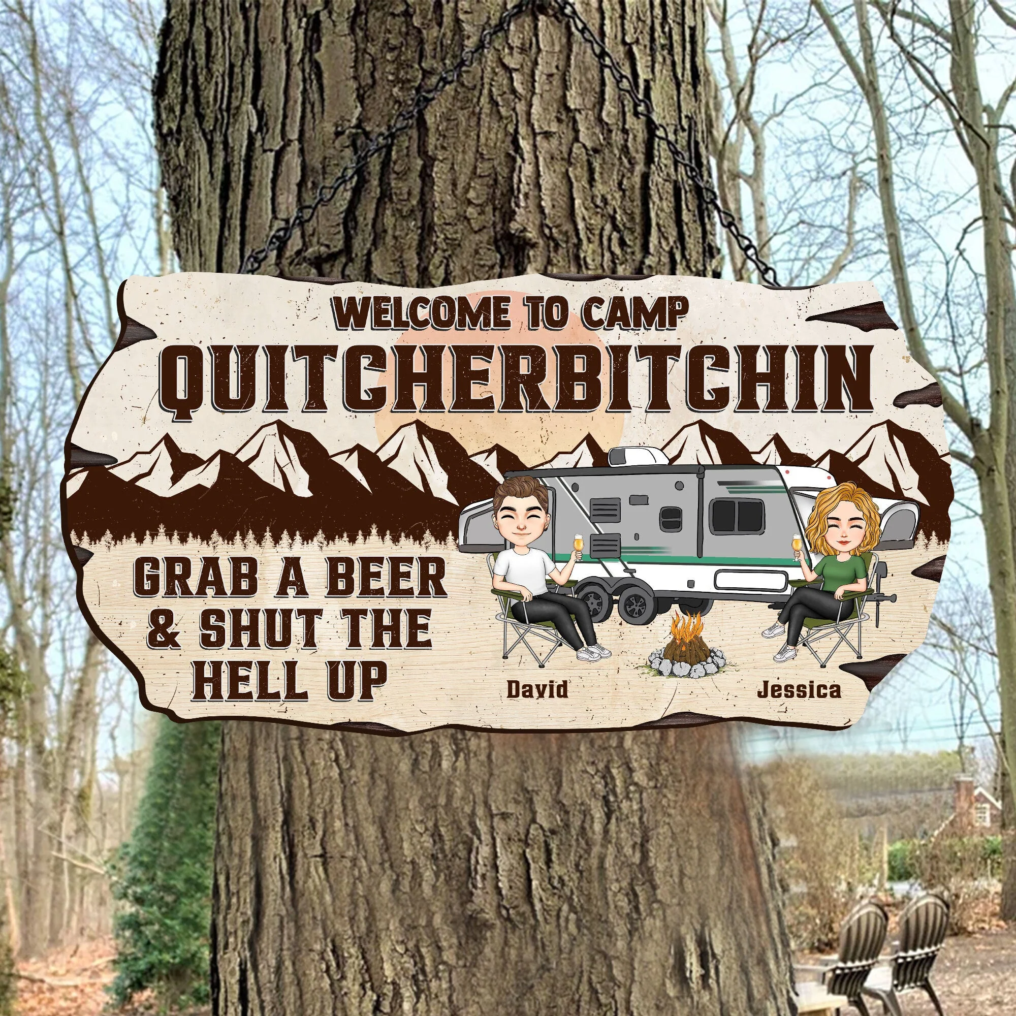 Welcome To Camp Quitcherbitchins - Personalized Custom Shaped Wood Sign - Image 2