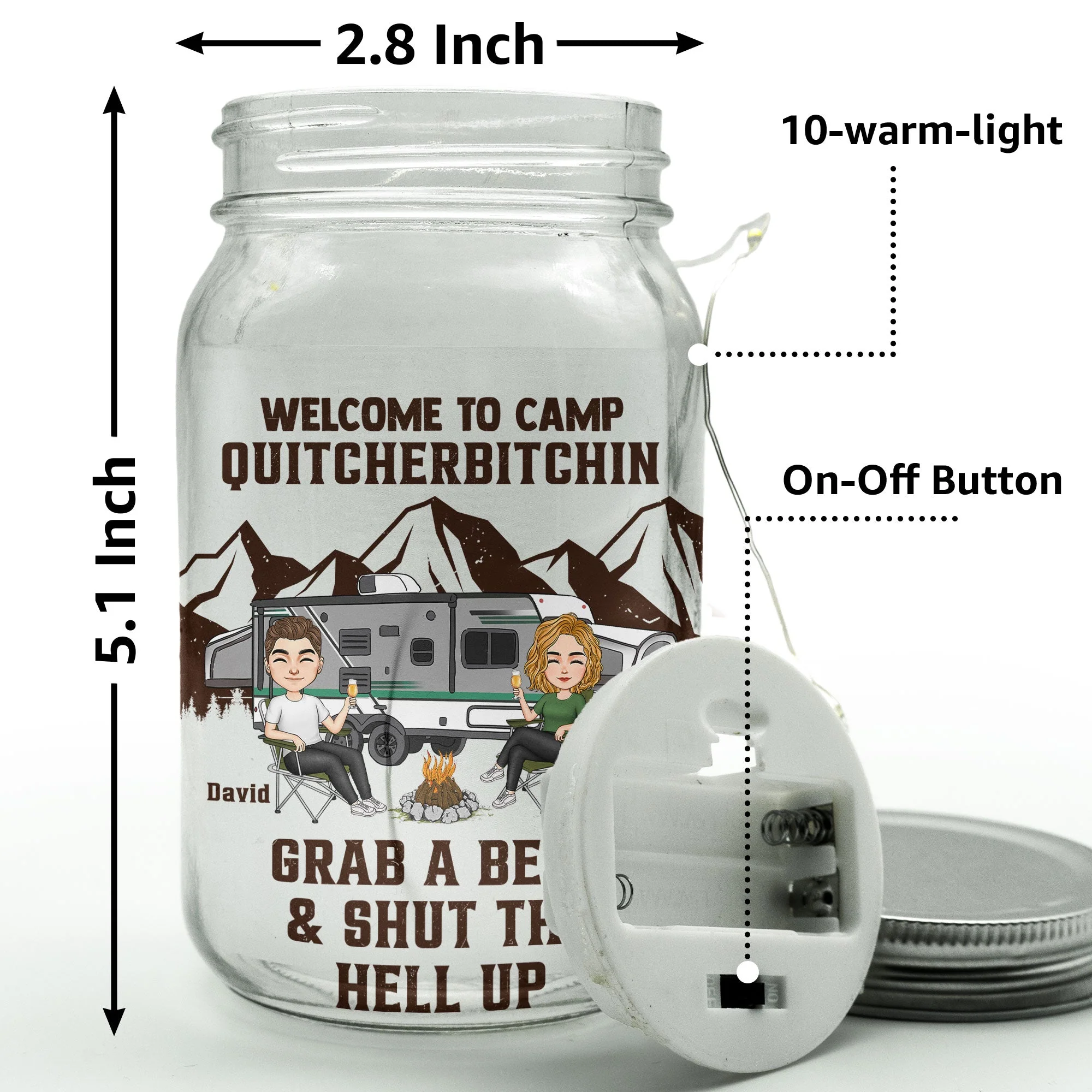 Welcome To Camp Quitcherbitchins - Personalized Mason Jar Light - Image 3