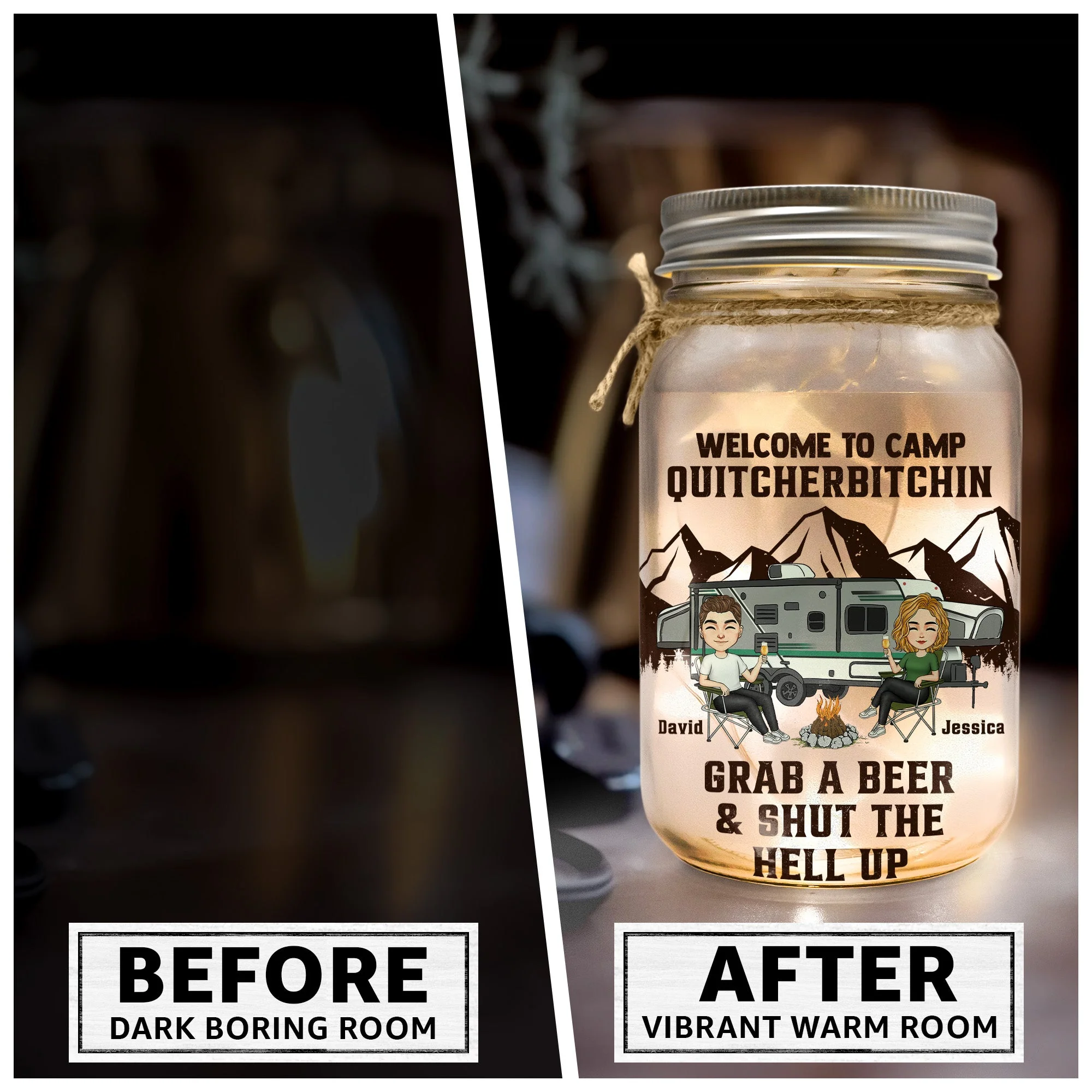 Welcome To Camp Quitcherbitchins - Personalized Mason Jar Light - Image 4
