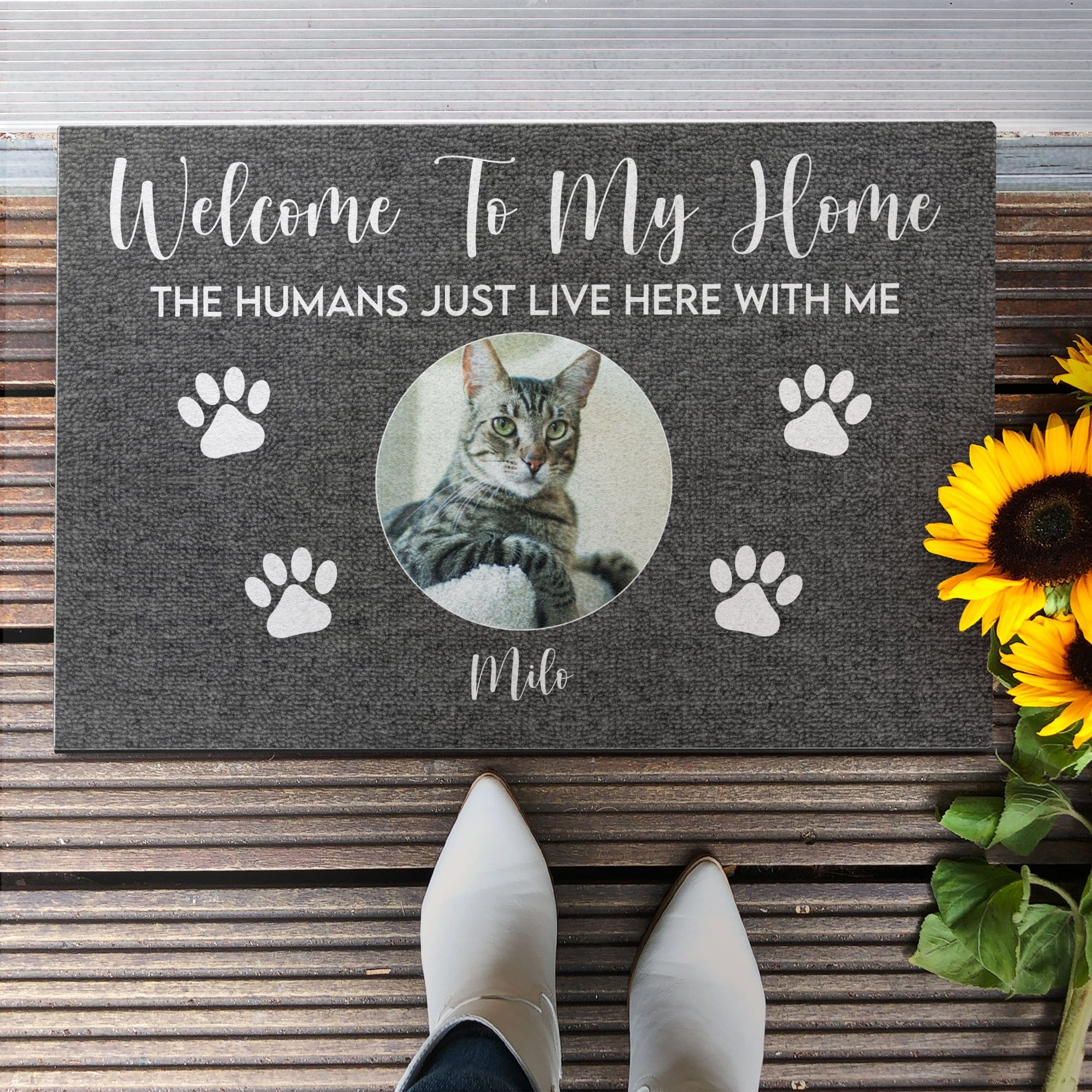 Welcome to My House, The Humans Just Live Here With Us, Photo Custom Doormat, Gift For Cats And Dogs Lovers - Image 2