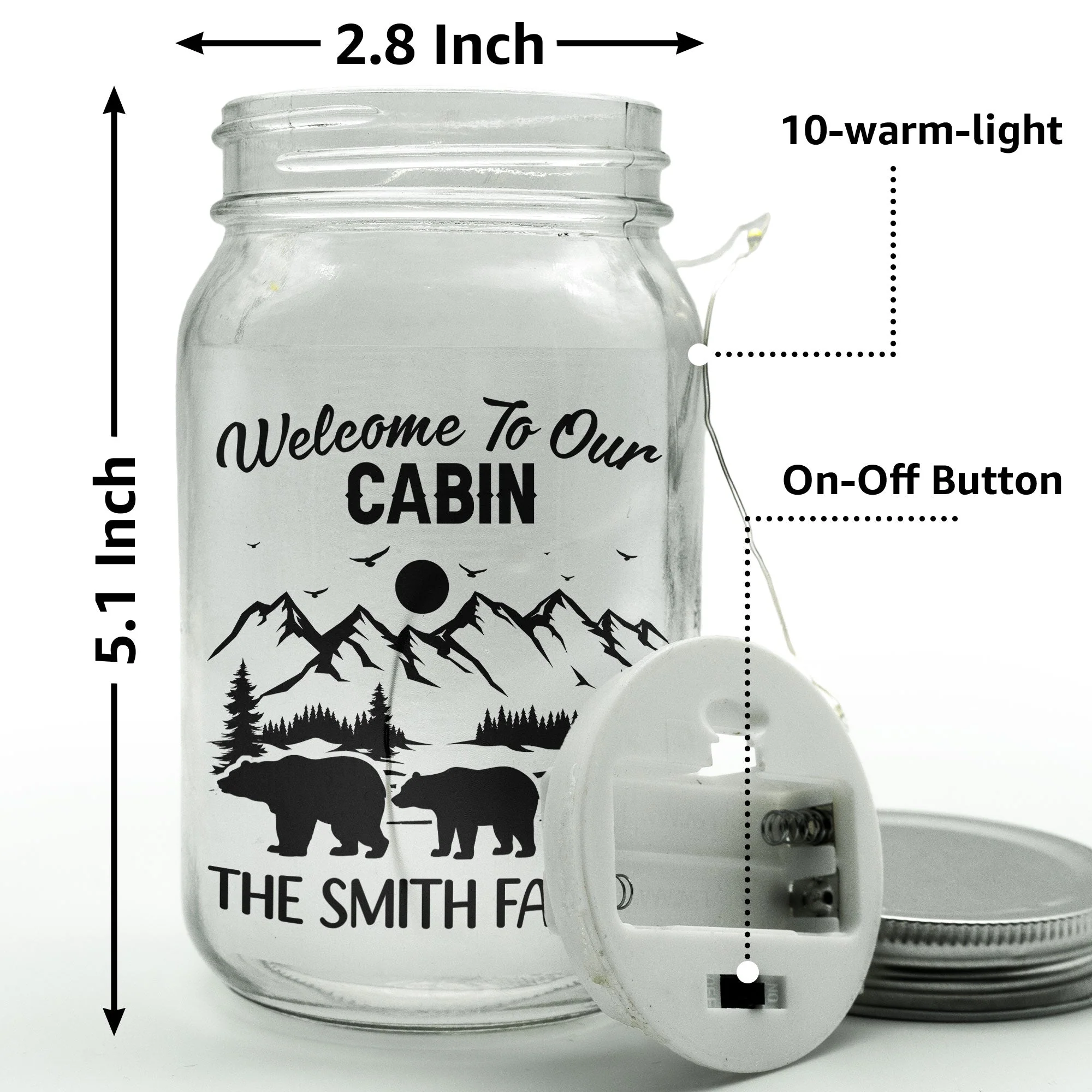 Welcome To Our Cabin- Personalized Mason Jar Light - Image 2