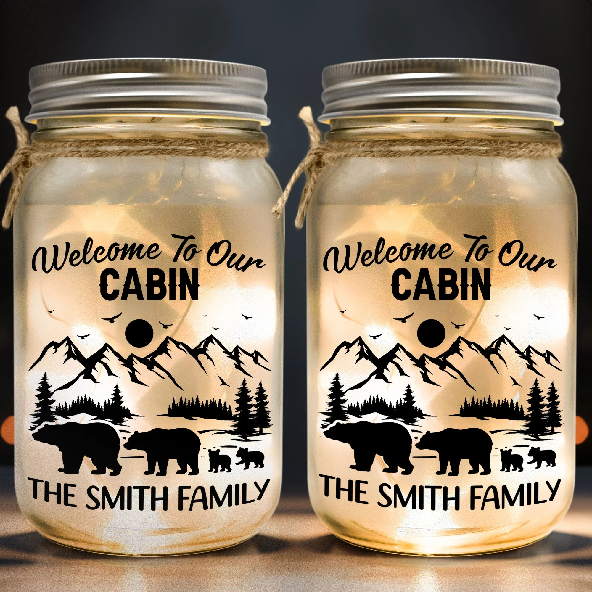 Welcome To Our Cabin- Personalized Mason Jar Light - Image 6