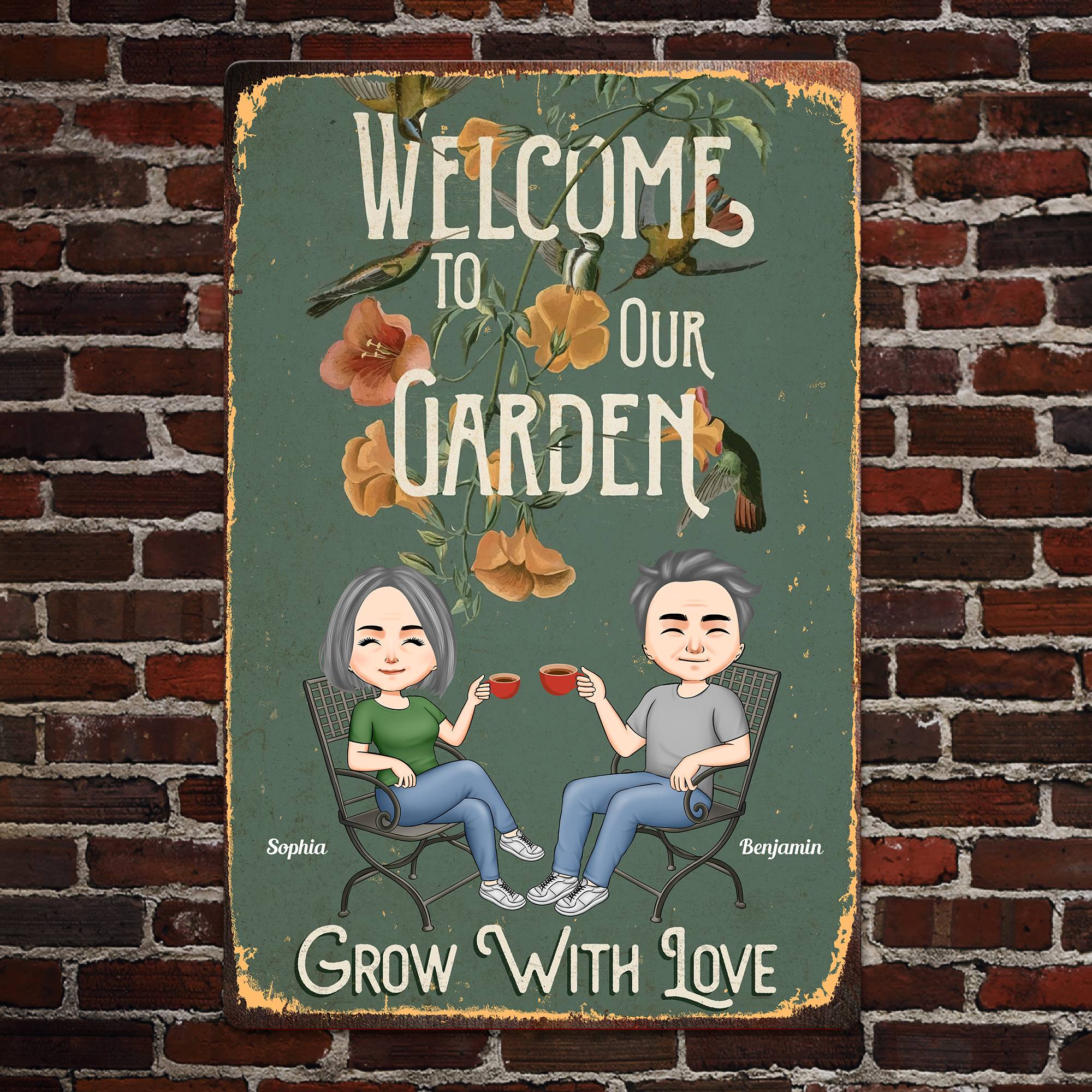 Welcome To Our Garden - Personalized Metal Sign - Image 2