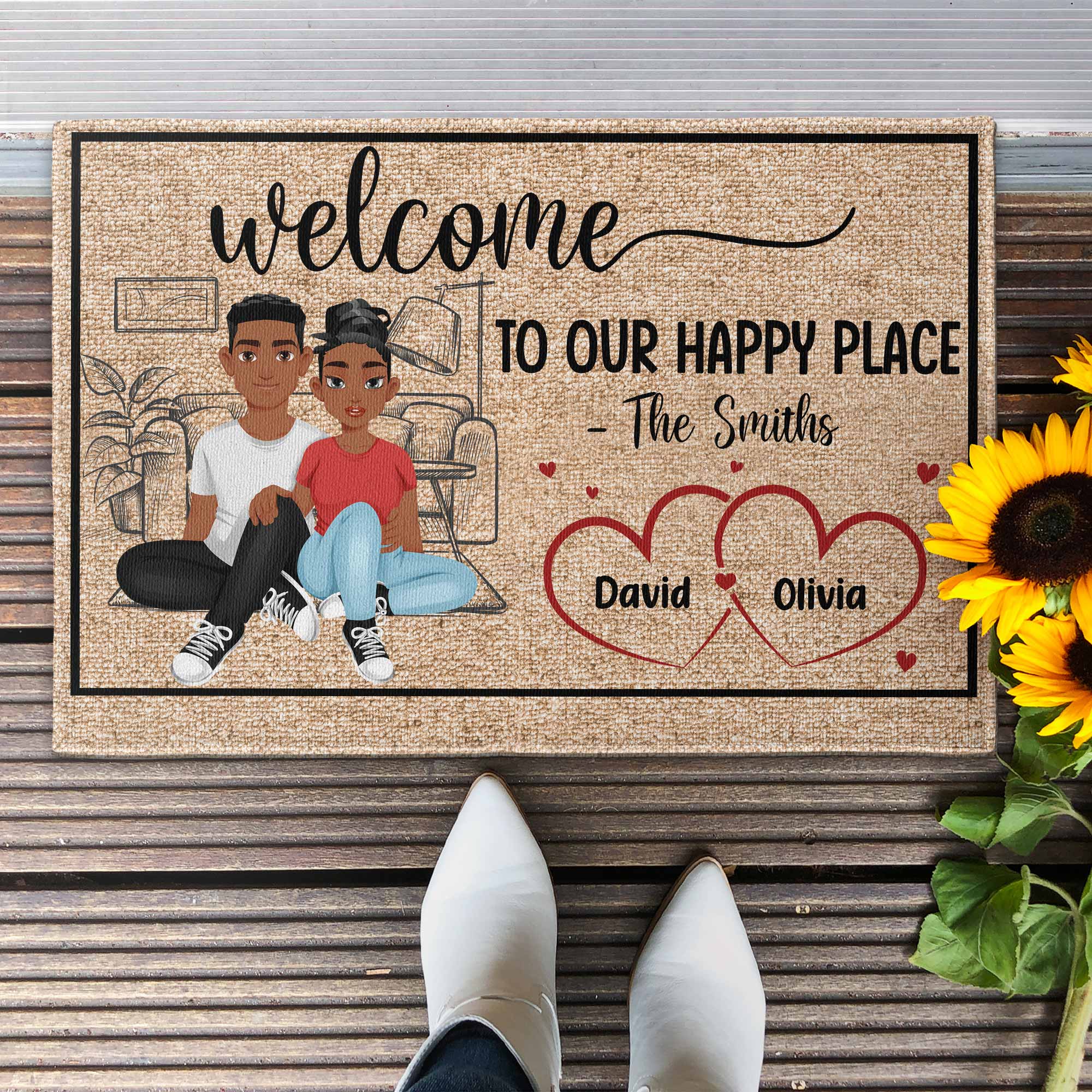 Welcome To Our Happy Place - Personalized Doormat - Image 3