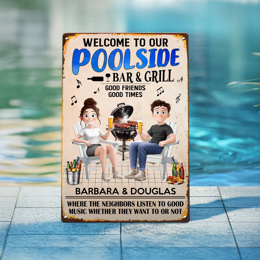 Welcome To Our Poolside New Version Outdoor Decor - Personalized Metal Sign - Image 3