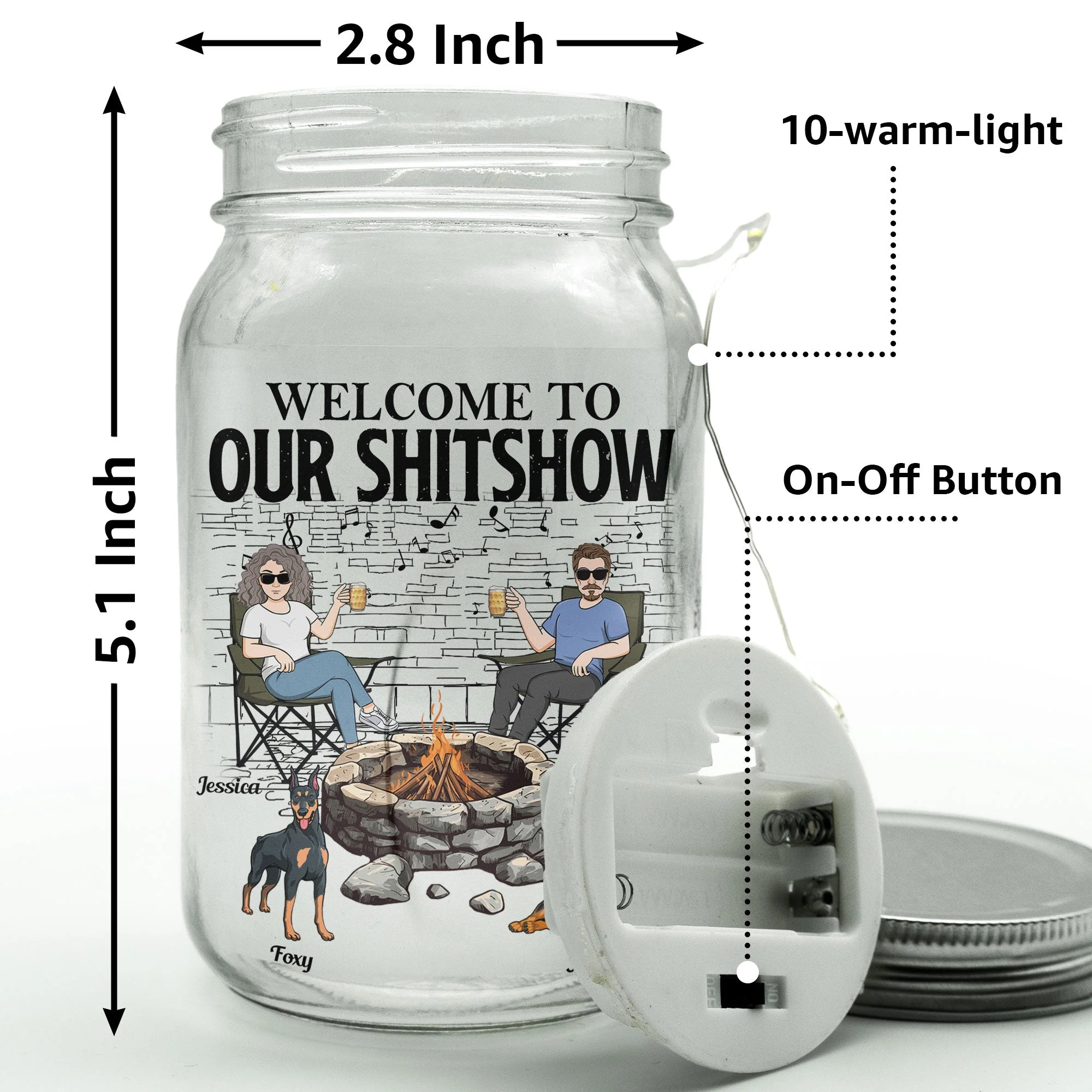 Welcome To Our Sh*-Show Firepit - Personalized Mason Jar Light - Image 3