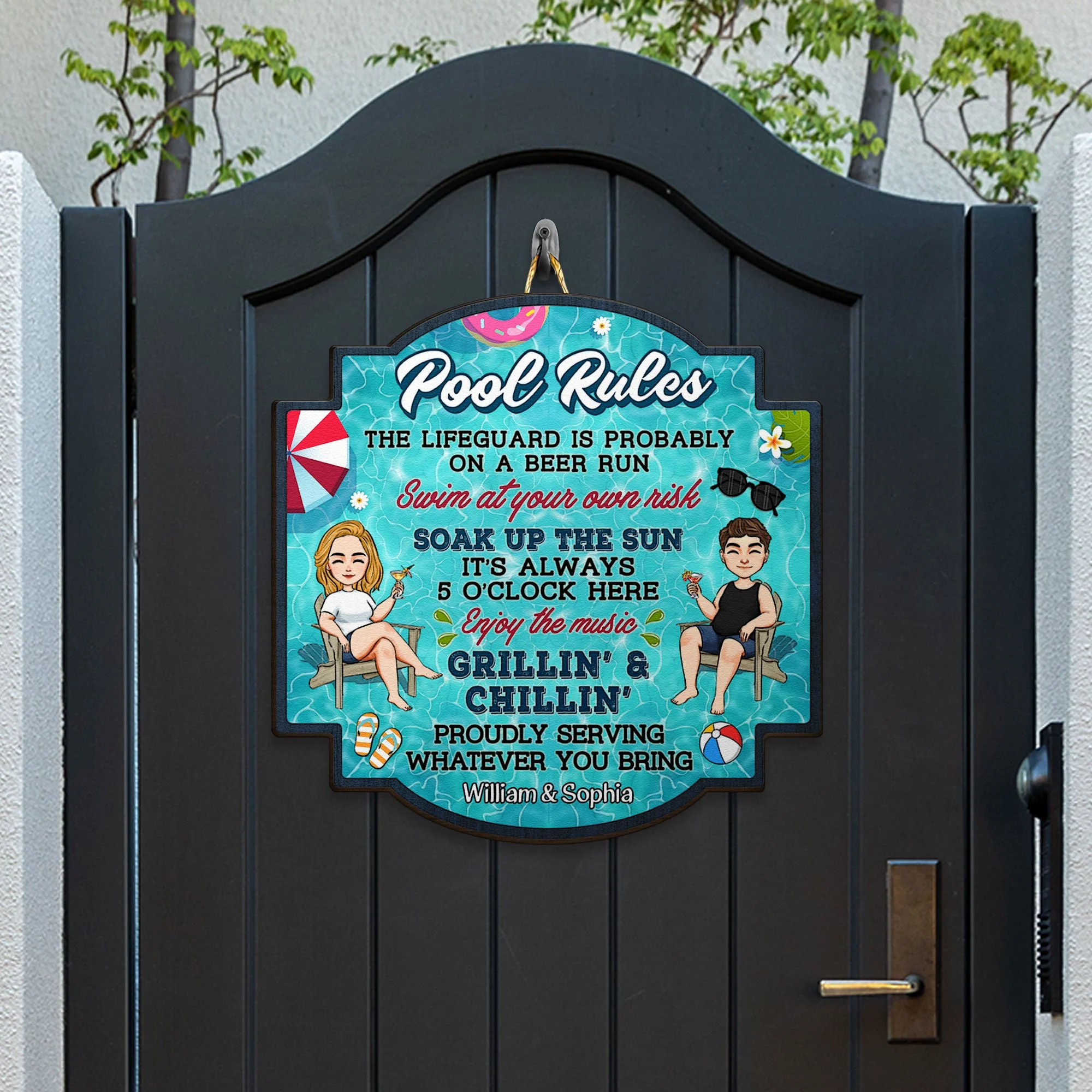 Welcome To Pool Rules Beach House Sign - Personalized Custom Shaped Wood Sign - Image 3