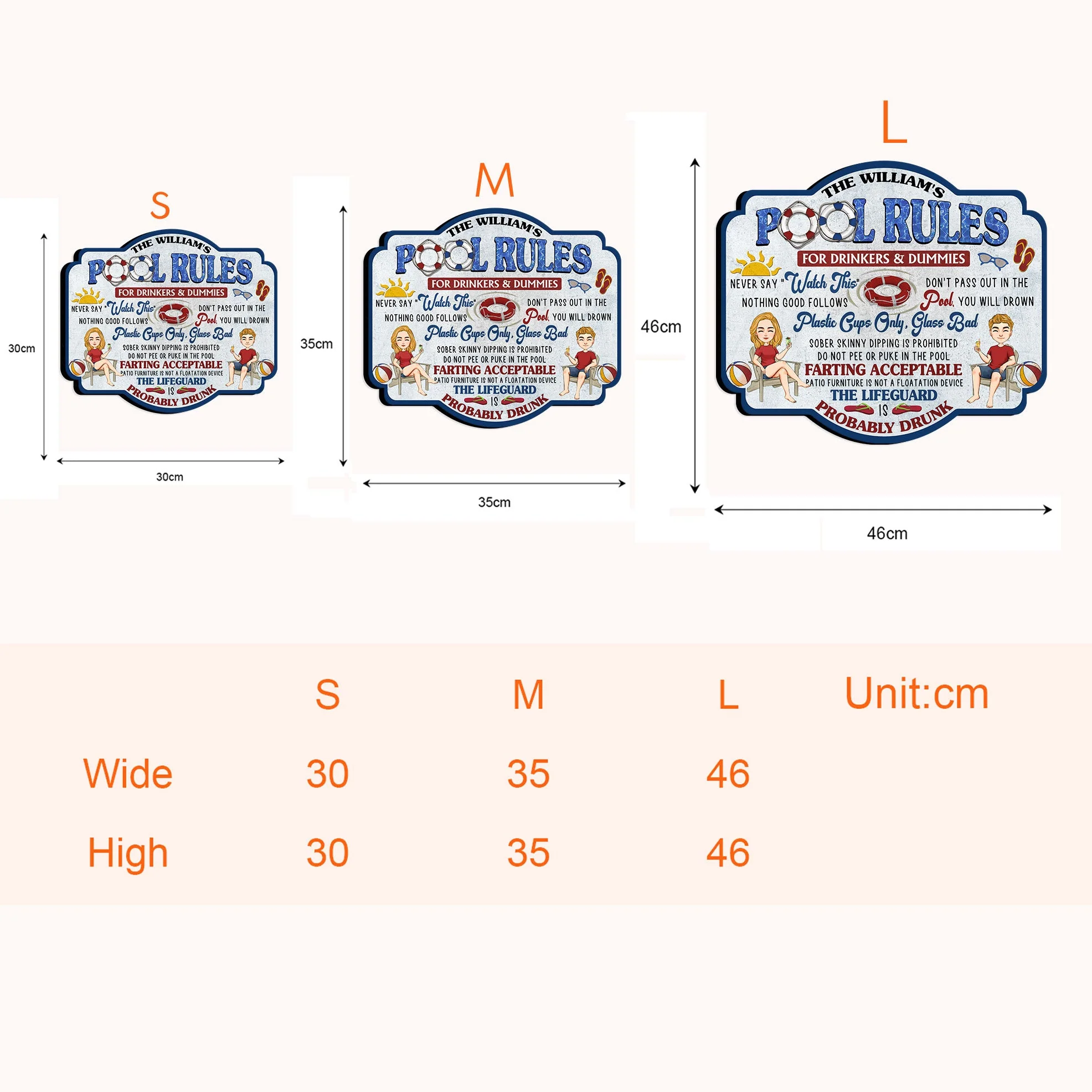 Welcome To Pool Rules Beach House Sign - Personalized Custom Shaped Wood Sign - Image 4