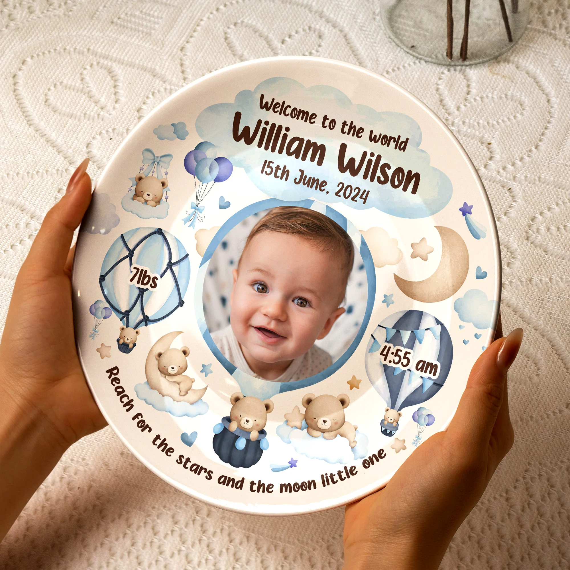 Welcome To The World Newborn Birth Plate - Personalized Photo Ceramic Plate - Image 6