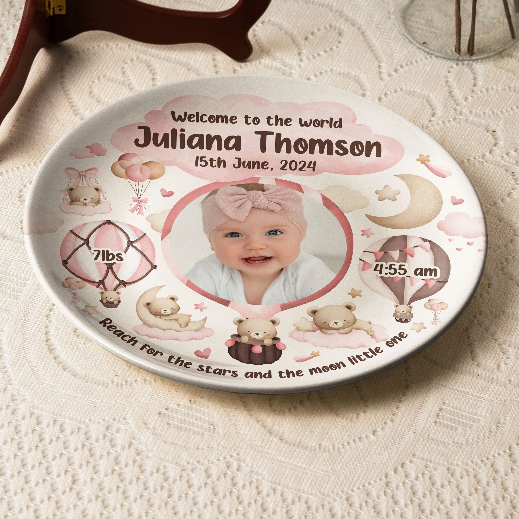 Welcome To The World Newborn Birth Plate - Personalized Photo Ceramic Plate - Image 7