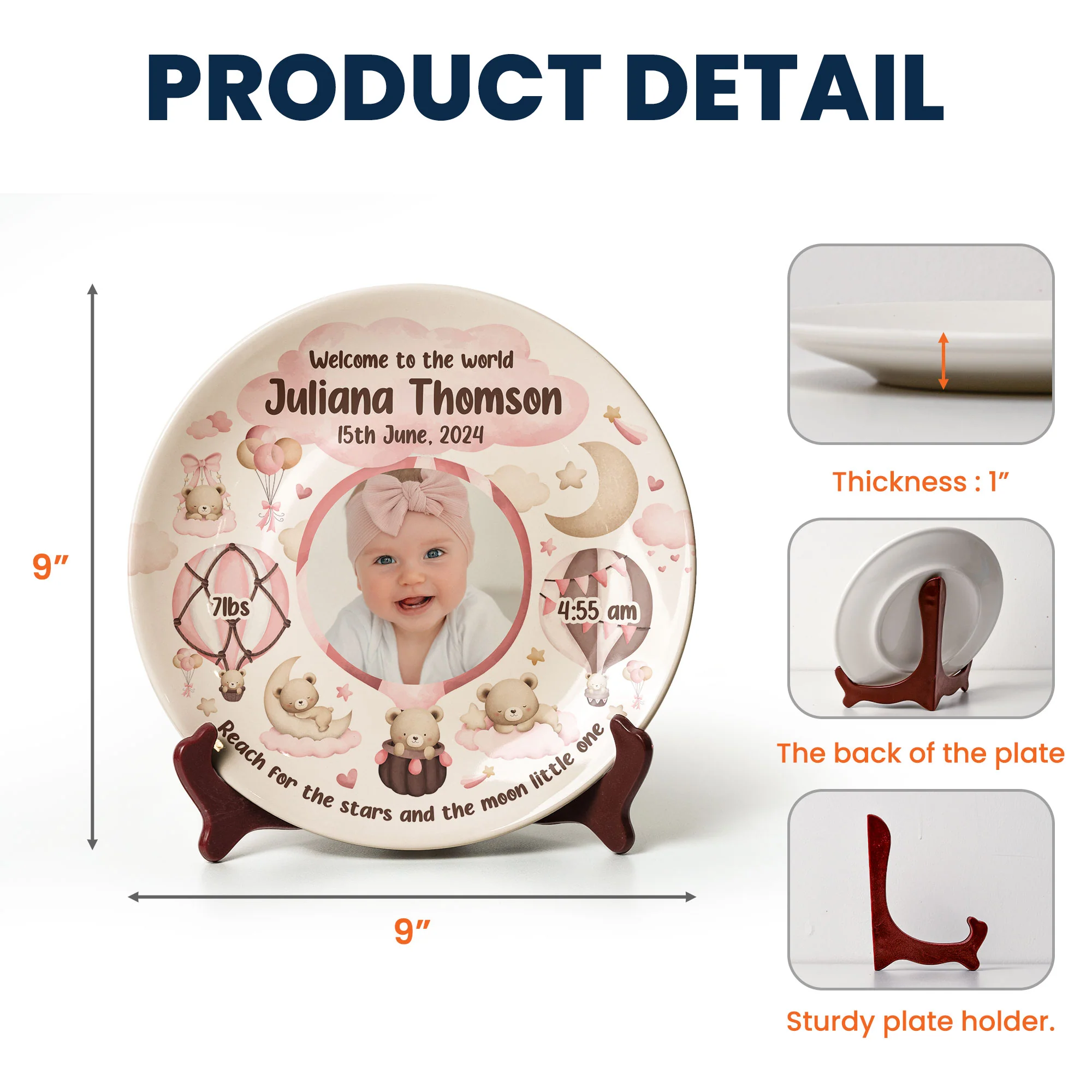 Welcome To The World Newborn Birth Plate - Personalized Photo Ceramic Plate - Image 8