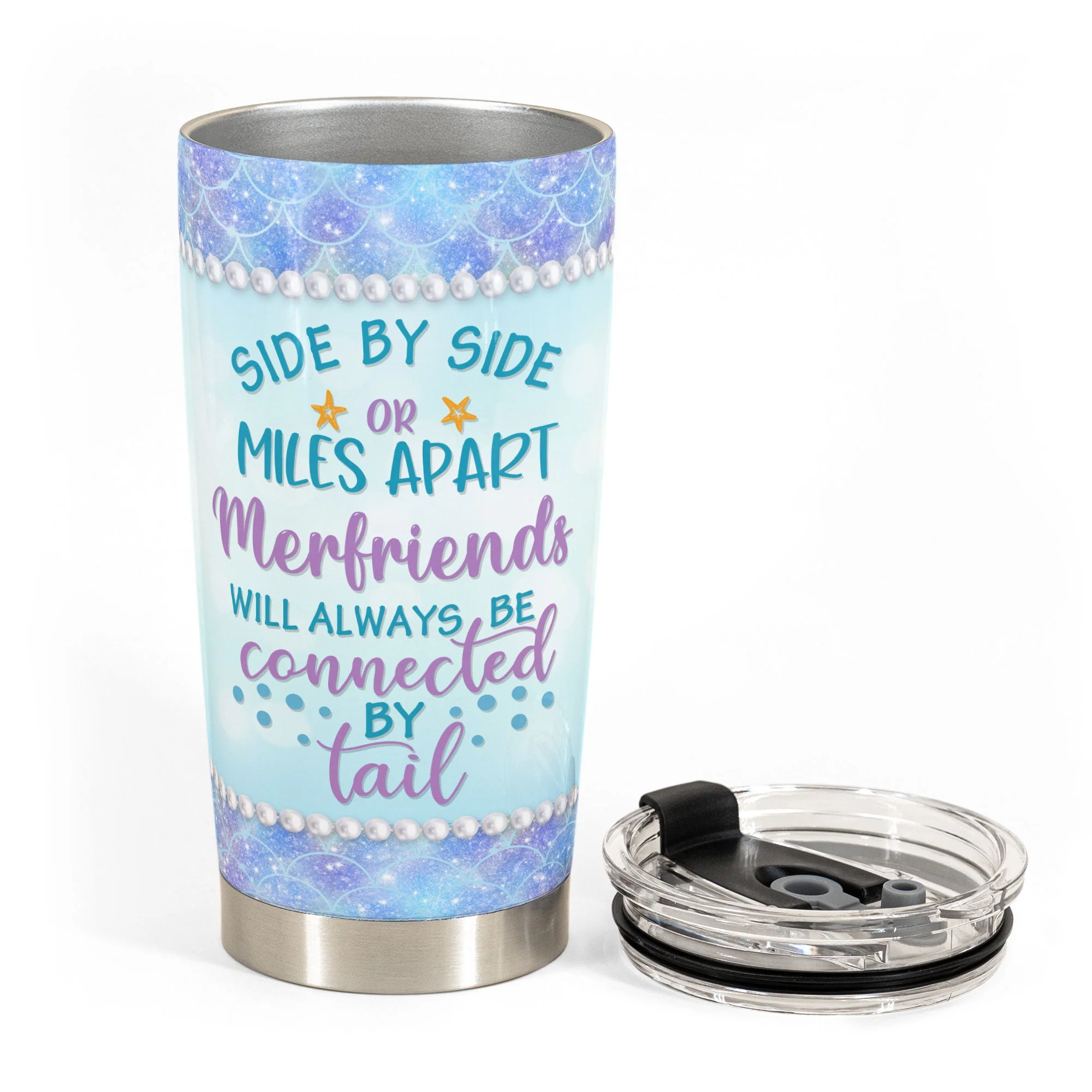 We'll Always Connected By Tail - Personalized Tumbler Cup - Birthday Gift For Merfriends, Mermaid Squad, Beach Lovers - Image 3