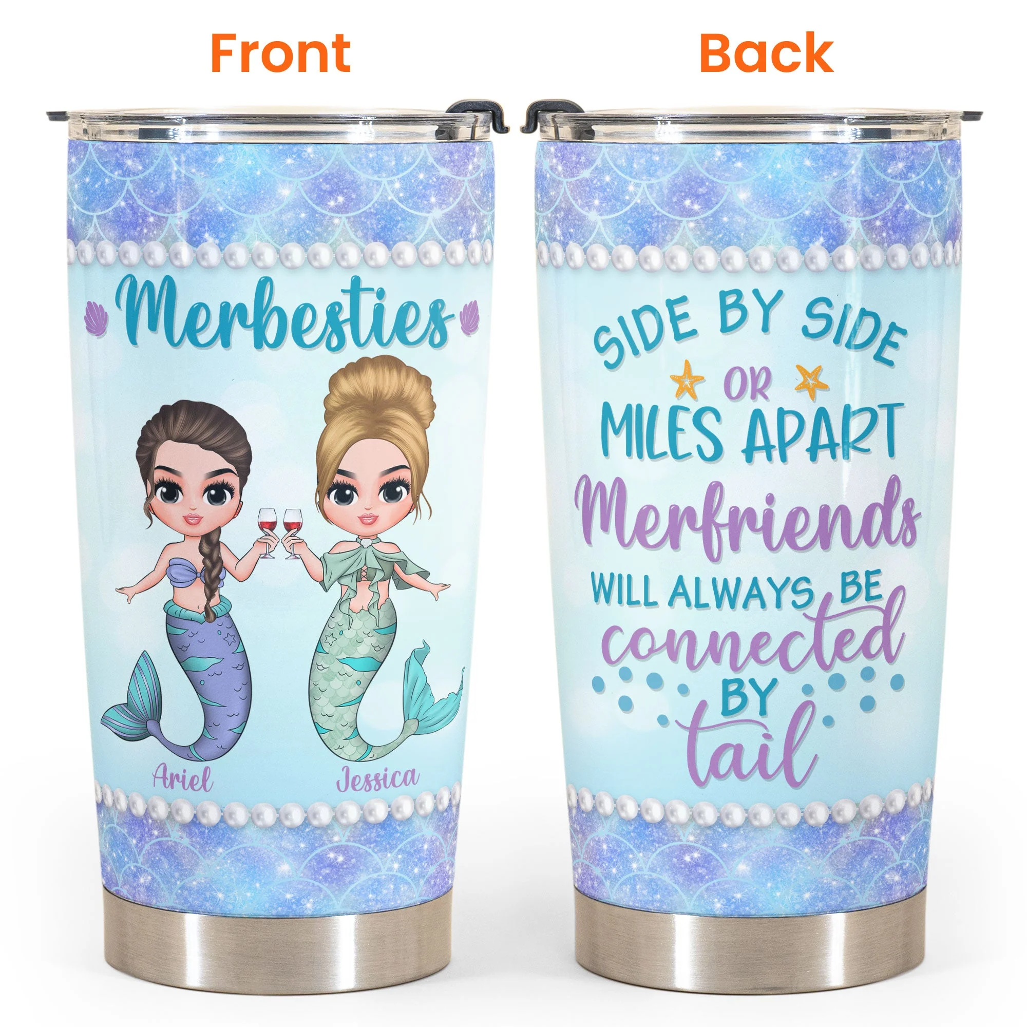 We'll Always Connected By Tail - Personalized Tumbler Cup - Birthday Gift For Merfriends, Mermaid Squad, Beach Lovers - Image 4