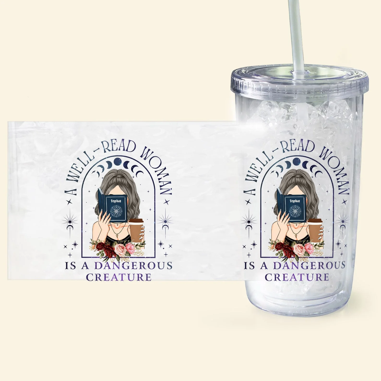 Well-Read Woman - Personalized Acrylic Tumbler With Straw - Image 5