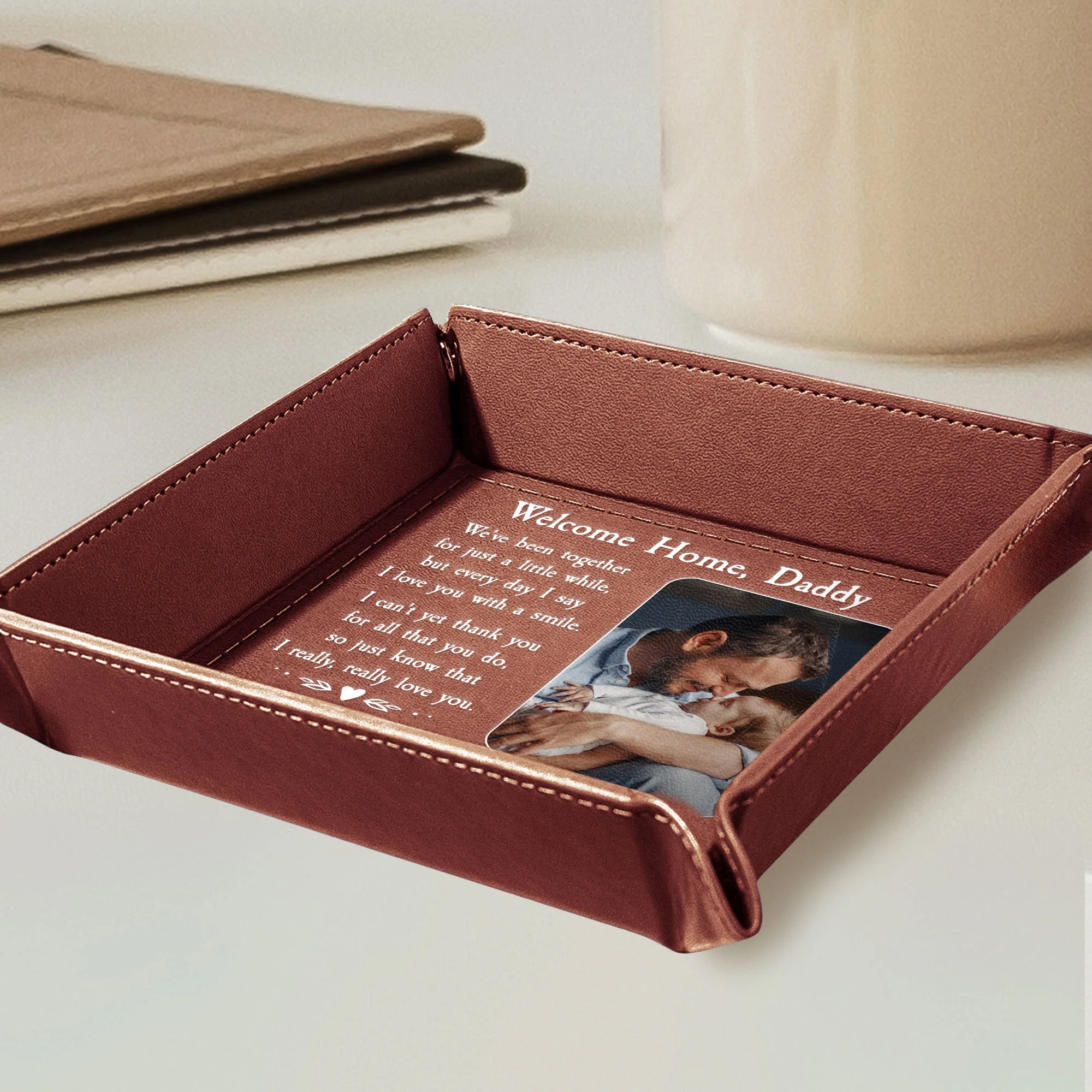 We've Been Together For Just A Little While New Dad - Personalized Leather Valet Tray - Image 3