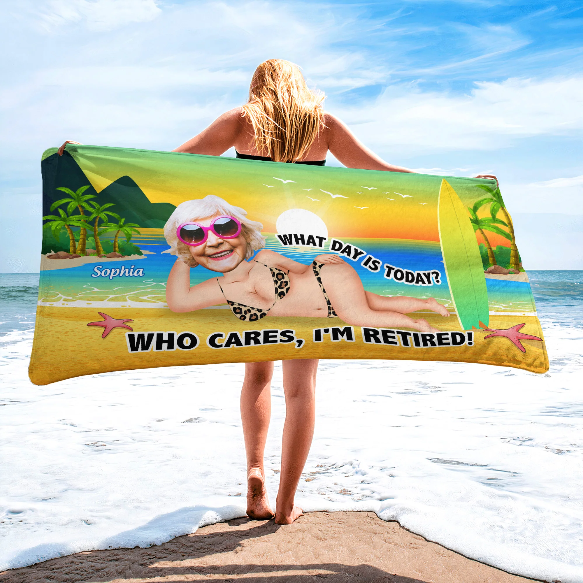 What Day Is Today? Who Cares I'm Retired! - Personalized Photo Quick-Dry Beach Towel - Image 4