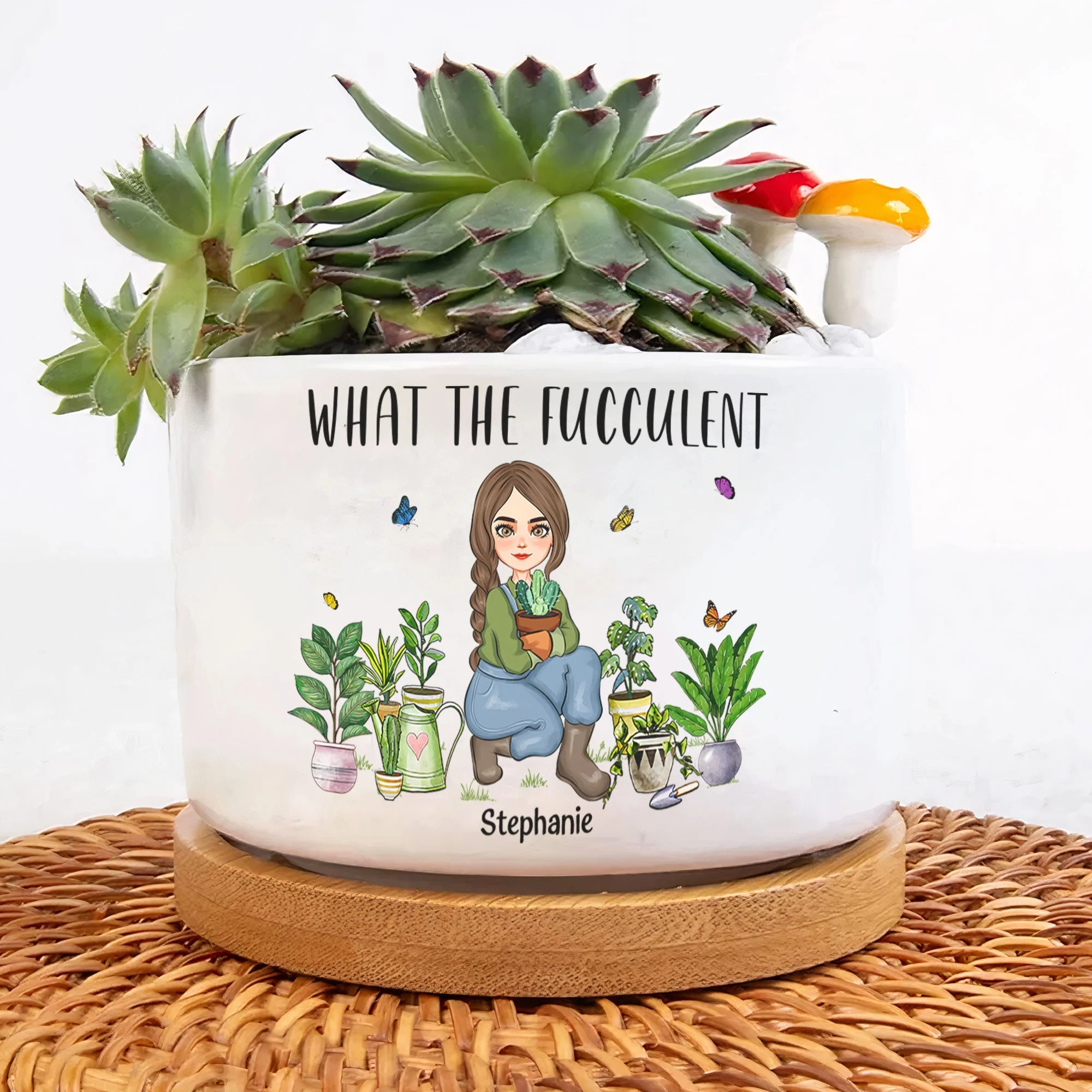 What The Fucculent - Personalized Ceramic Plant Pot With Tray - Image 3