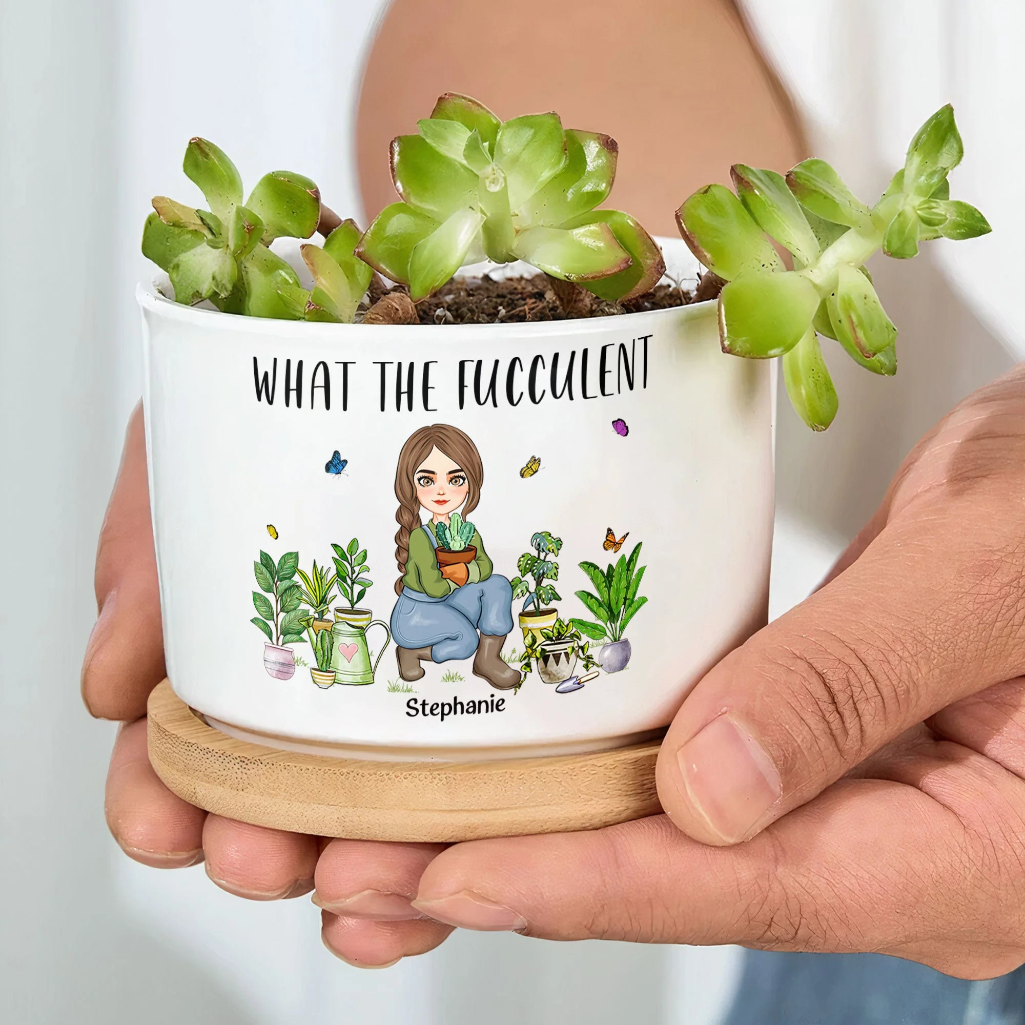 What The Fucculent - Personalized Ceramic Plant Pot With Tray - Image 5