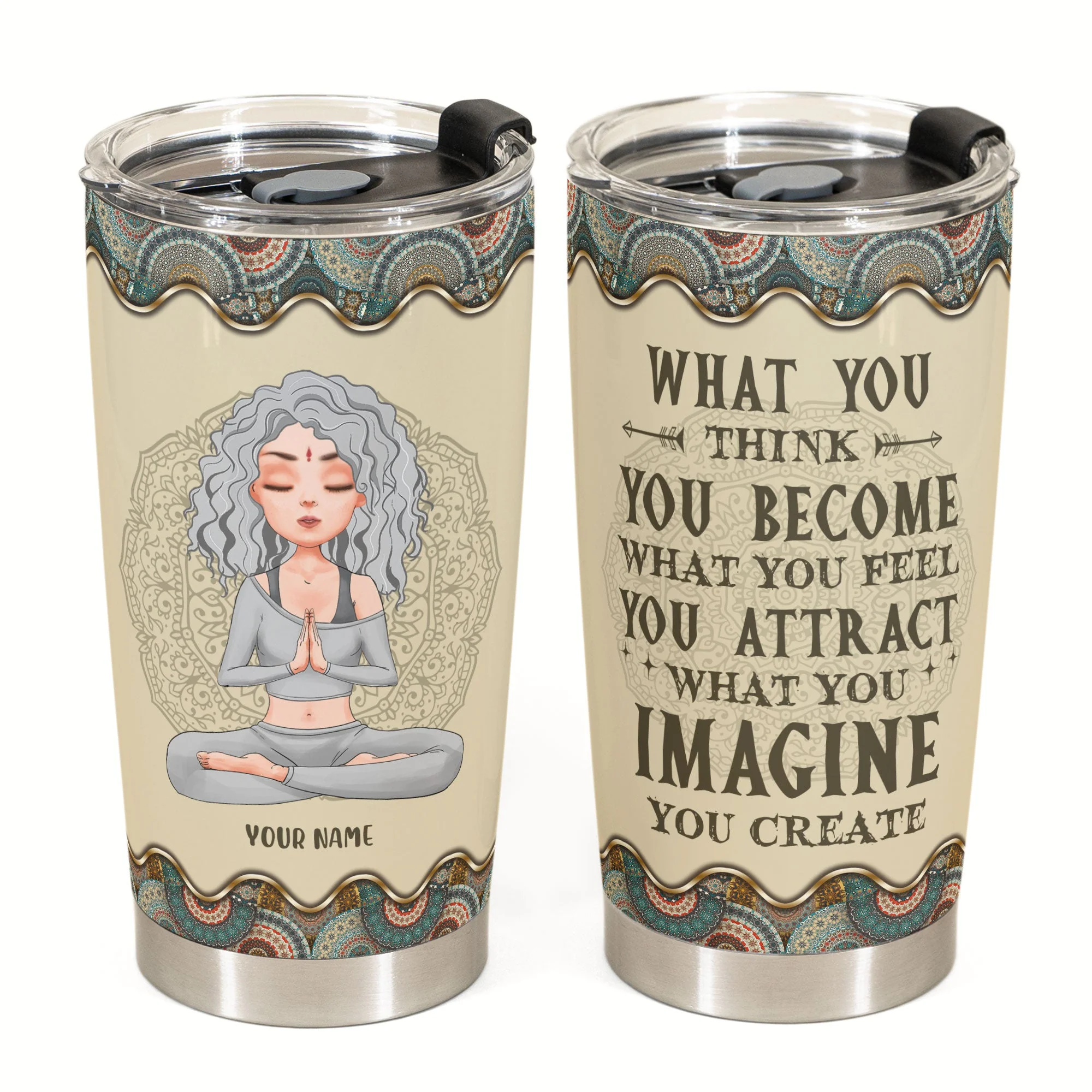 What You Think You Become What You Feel You Attract - Personalized Tumbler Cup - Gift For Yoga Lover - Image 2