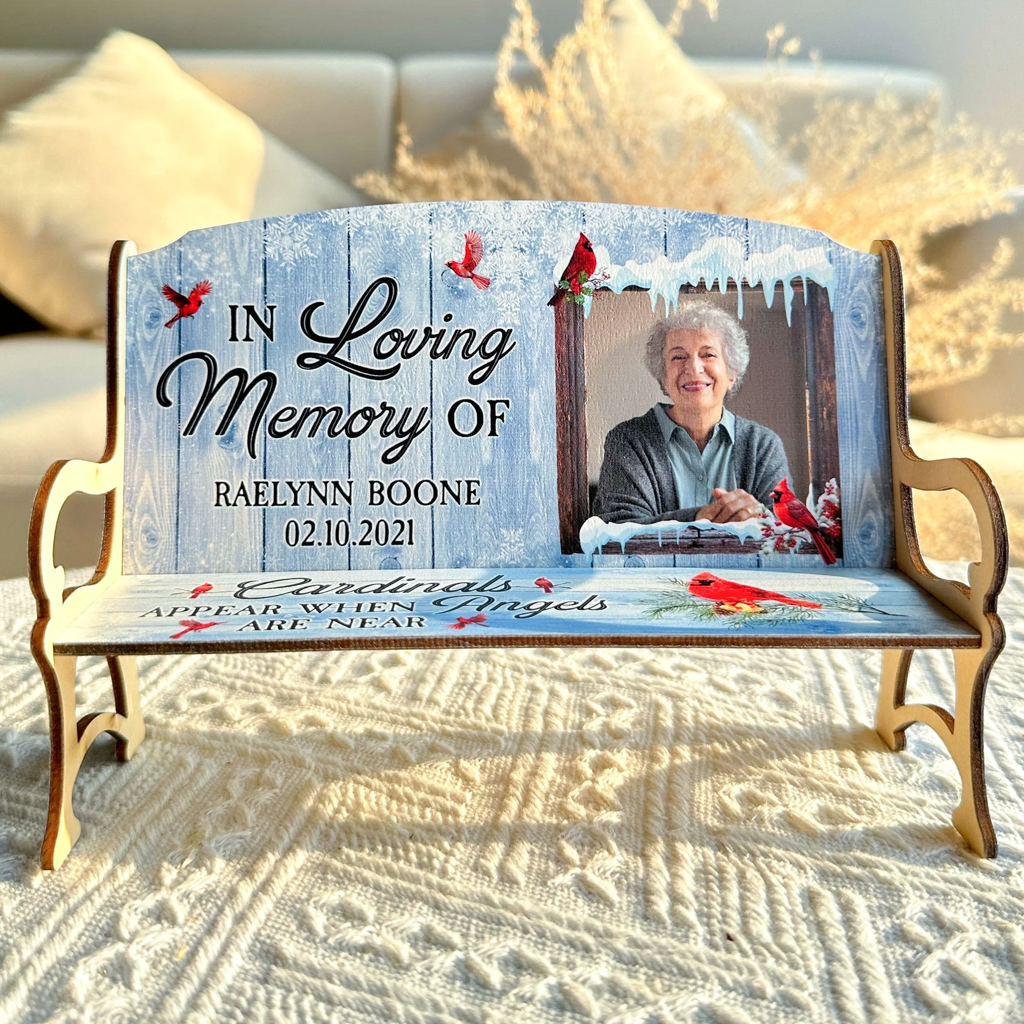 When Angels Are Near - Personalized Photo Memorial Bench - Image 5