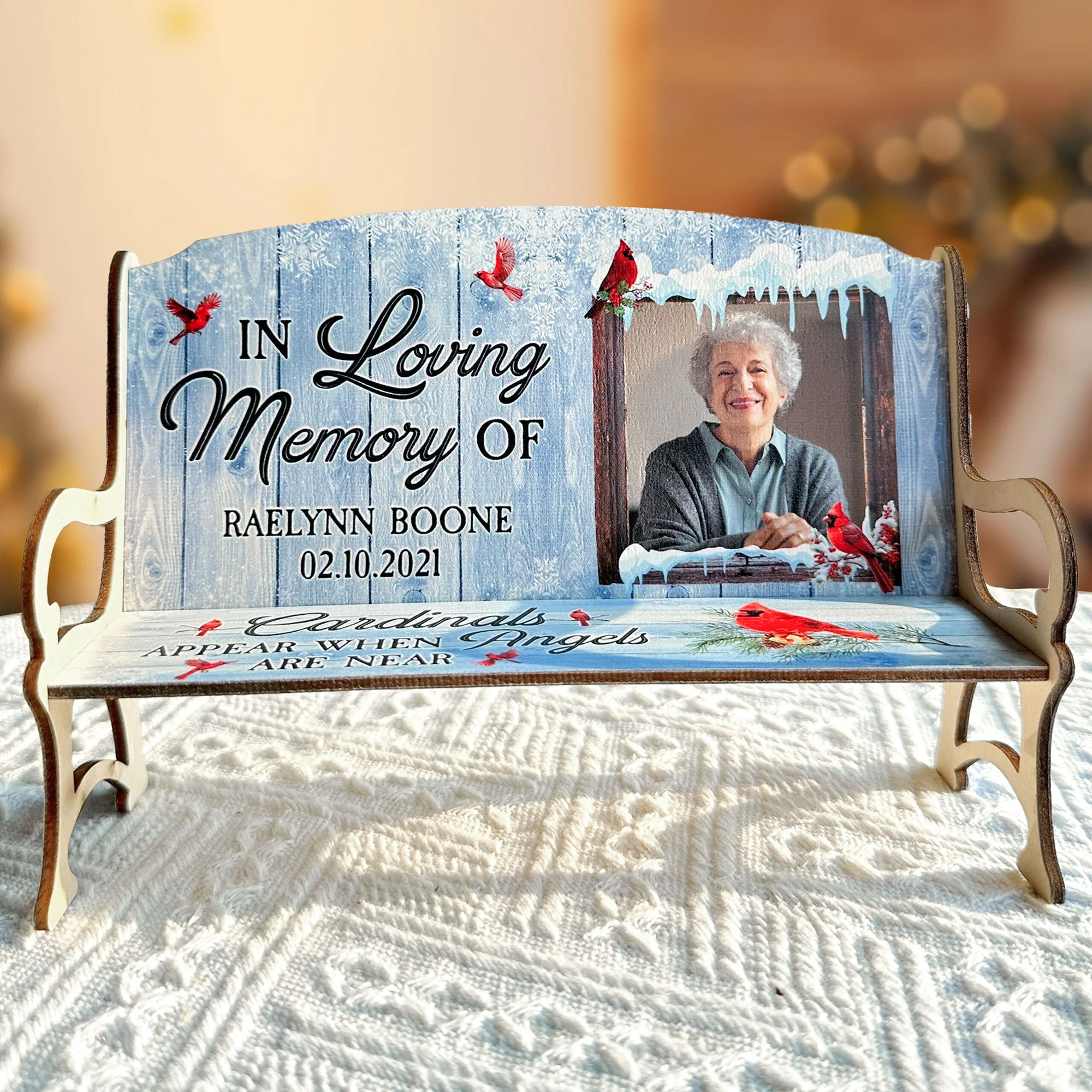 When Angels Are Near - Personalized Photo Memorial Bench - Image 6