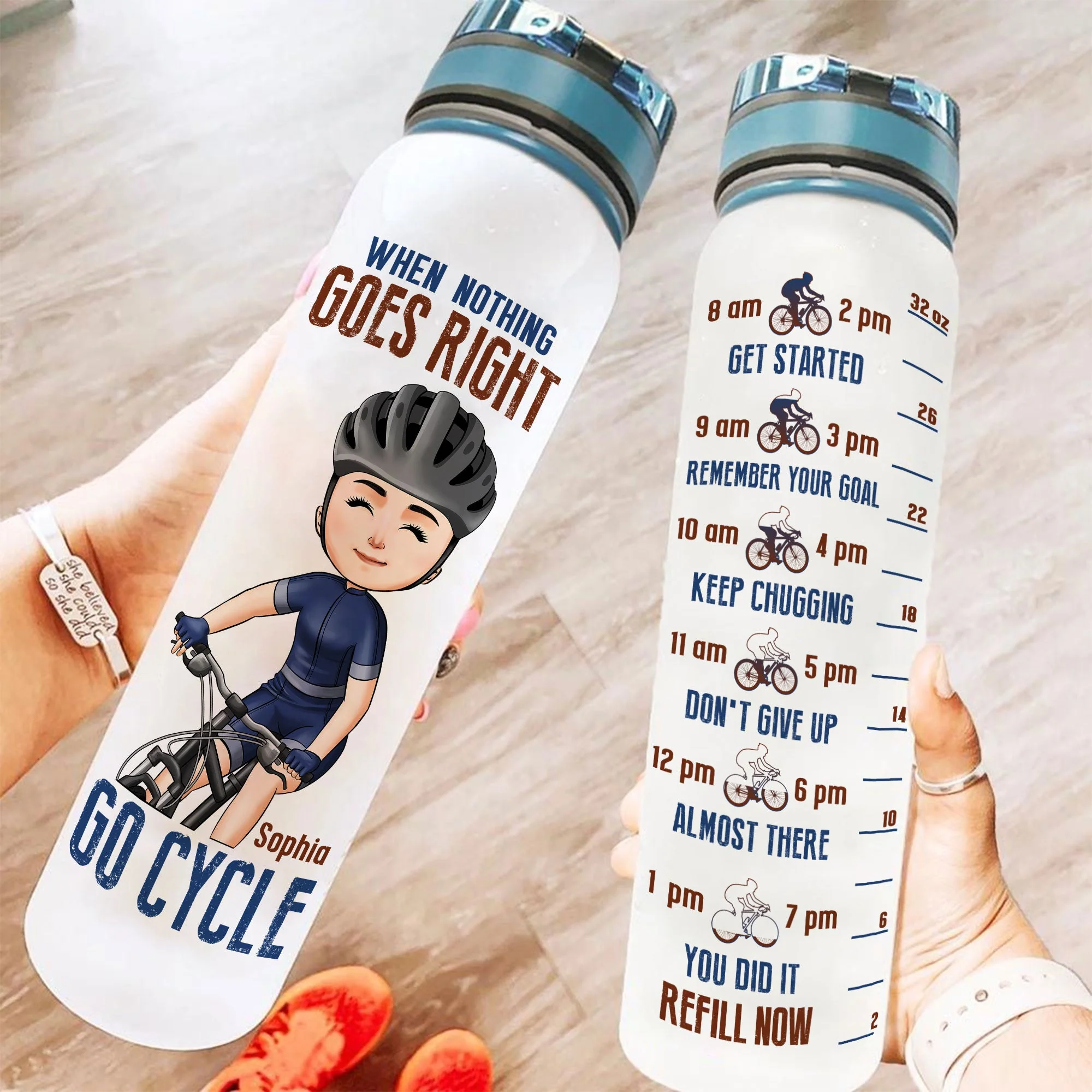 When Nothing Goes Right Go Cycle  - Personalized Water Tracker Bottle - Image 2