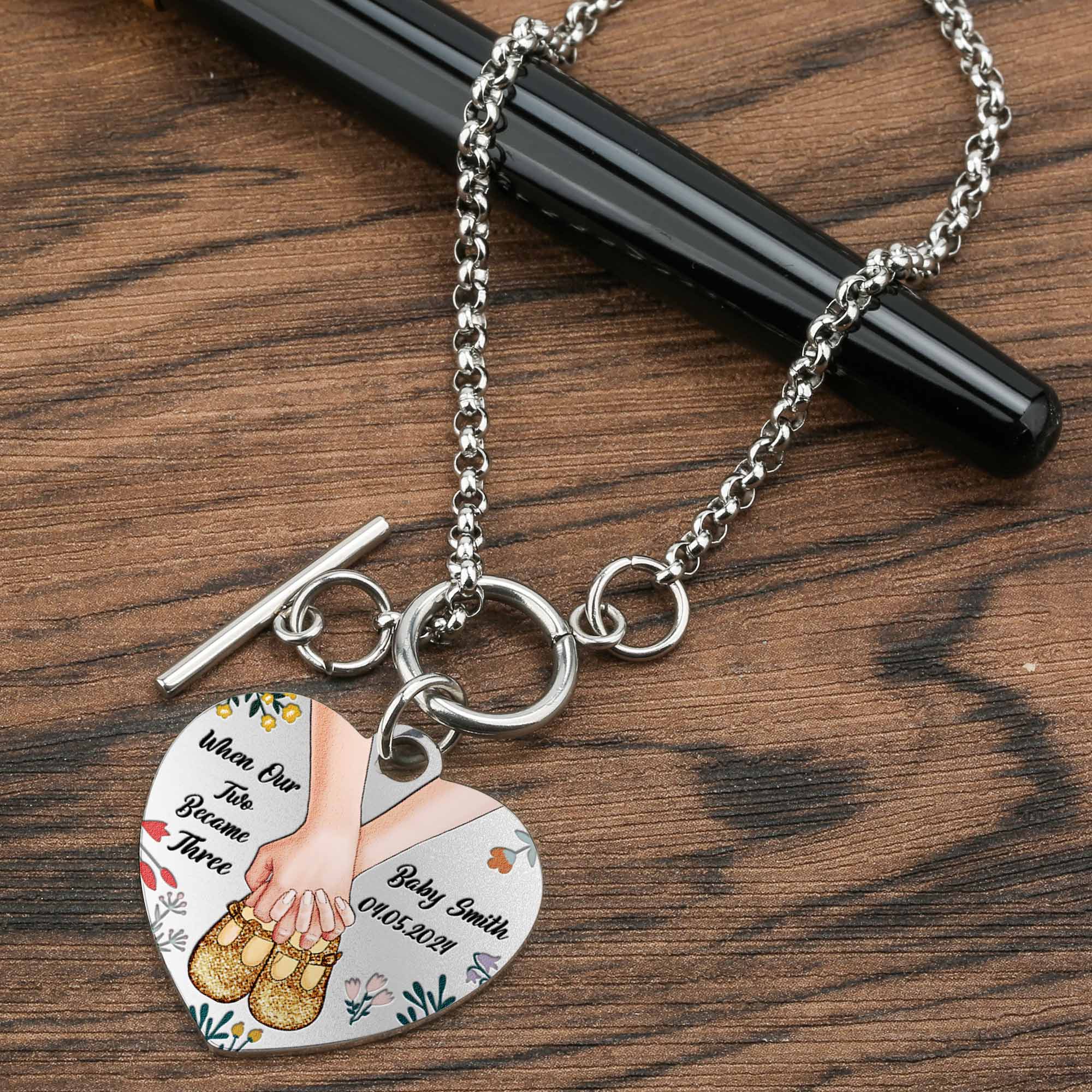 When Our Two Became Three - Personalized Heart Bracelet - Image 3