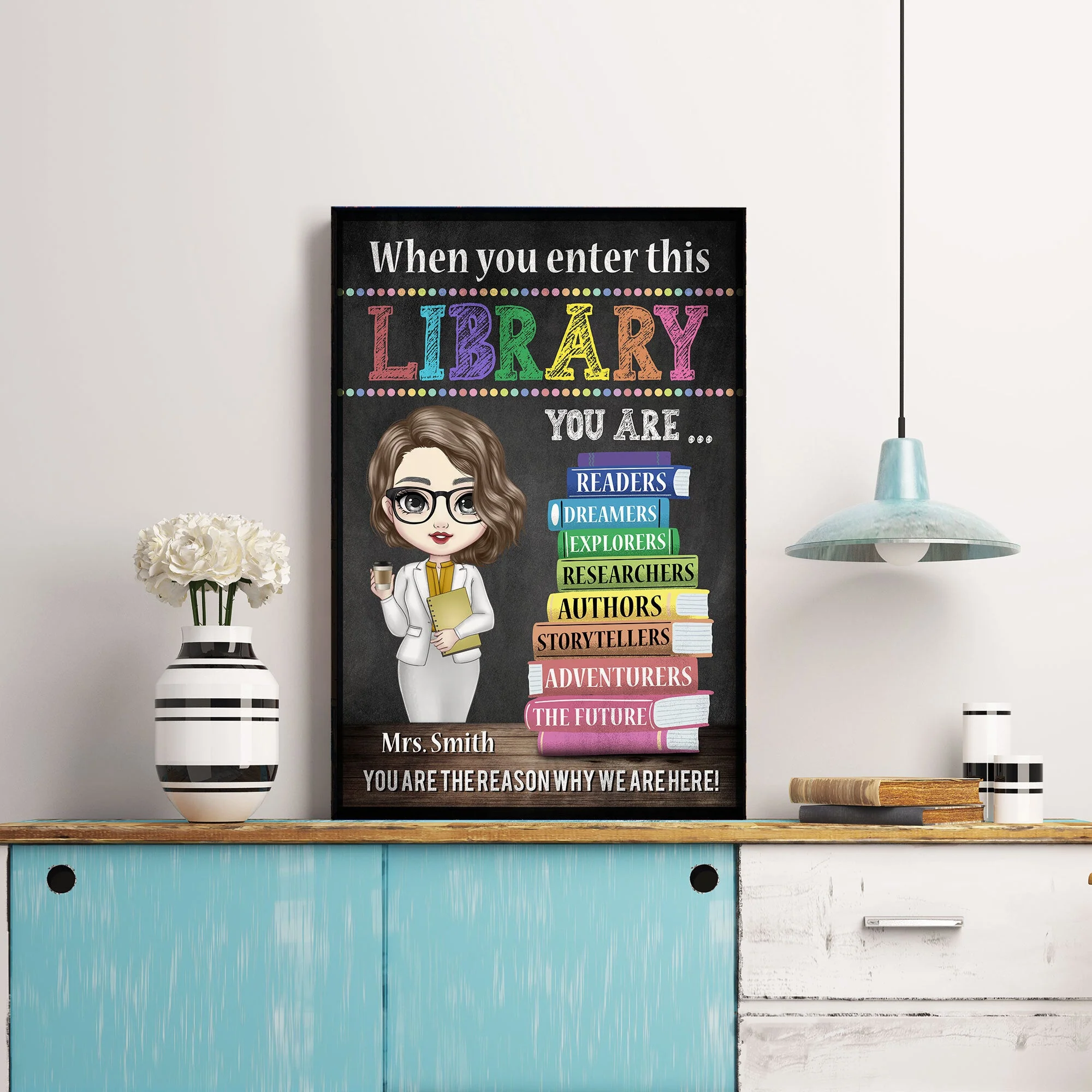 When You Enter This Library - Personalized Poster/Wrapped Canvas - Back To School Gift For Teacher, Librarian, Library Rules Sign, Classroom Decor - Image 2