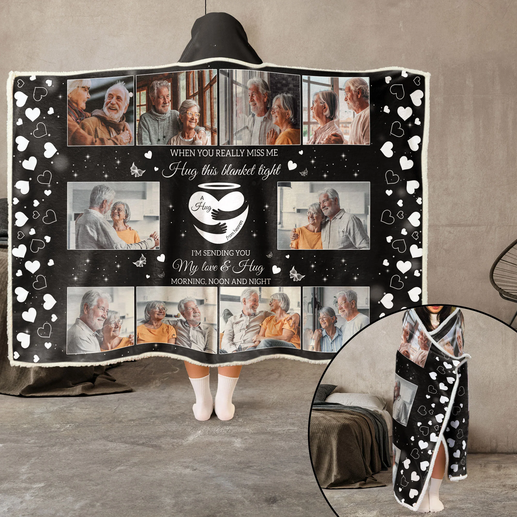 When You Miss Me Hug This Blanket Tight - Personalized Photo Wearable Blanket Hoodie - Image 2