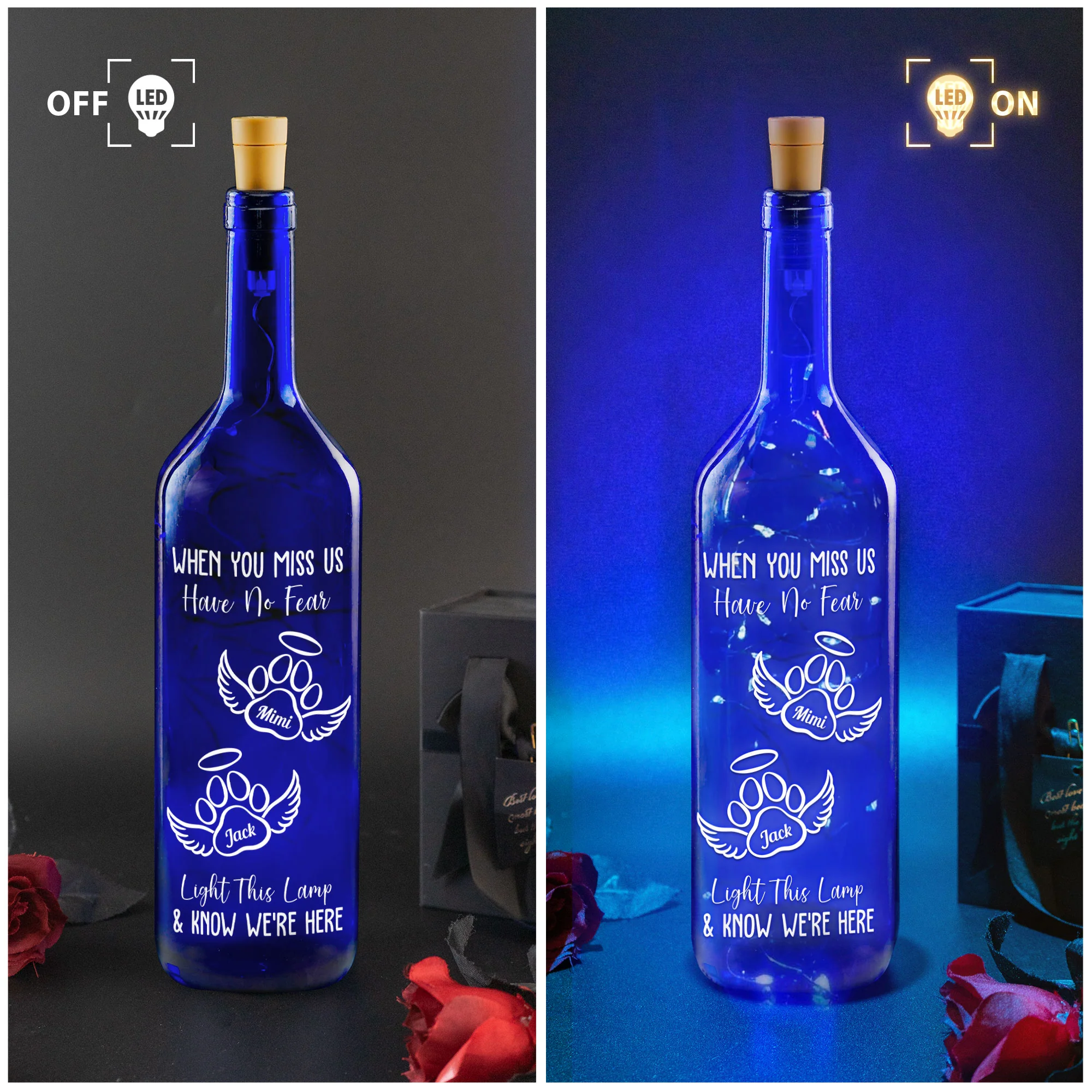 When You Miss Us Have No Fear - Personalized Blue Bottle Lamp - Image 3