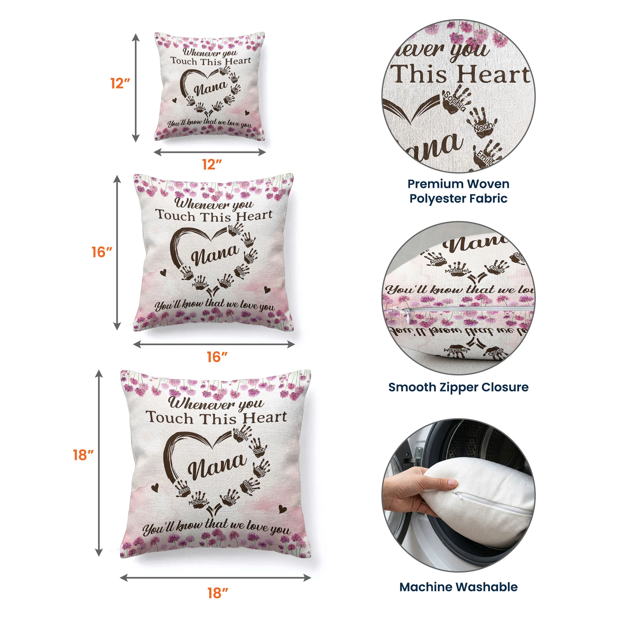 Whenever You Touch This Heart, You'll Know That We Love You - Personalized Pillow Cover - Image 5