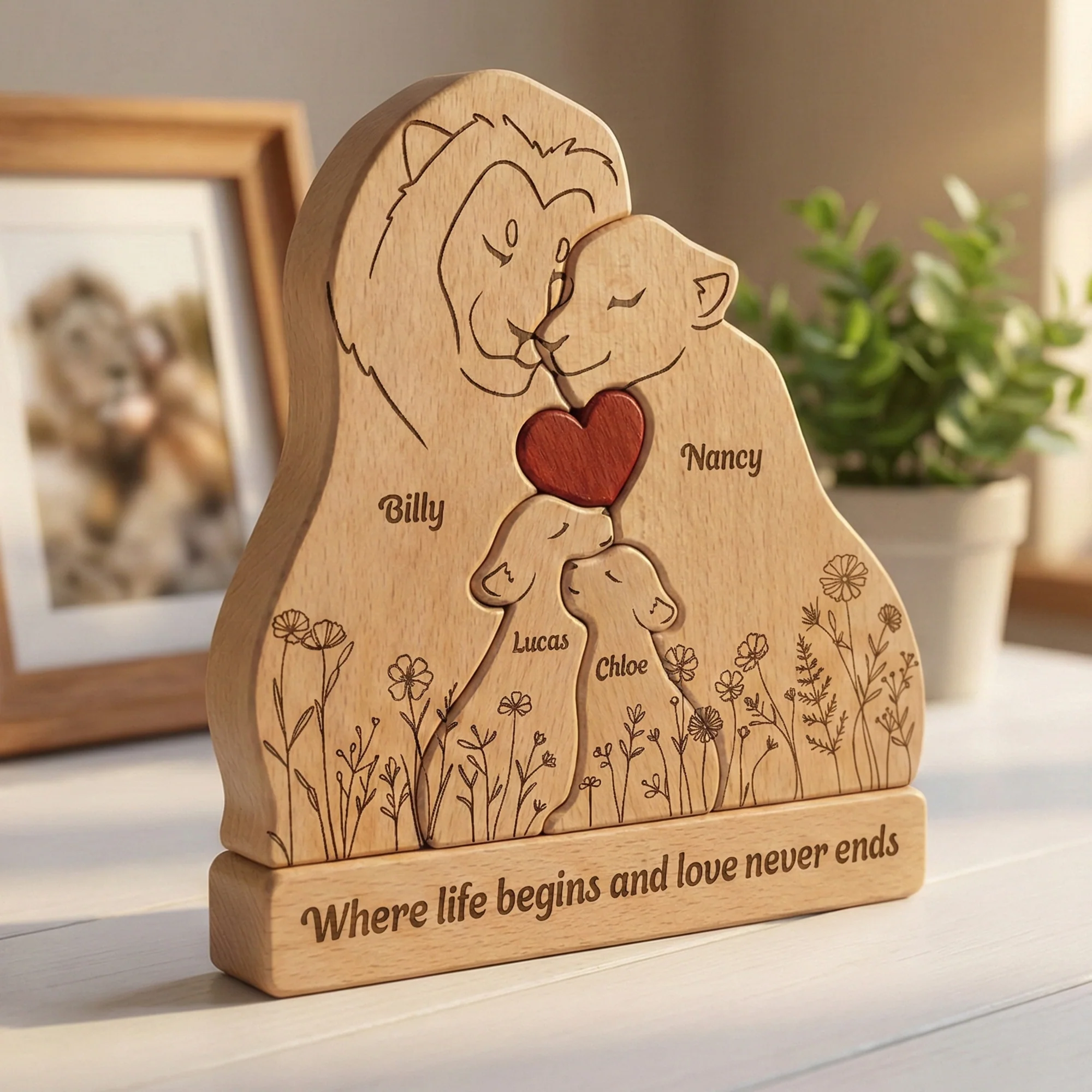Where Life Begins And Love Never Ends Mother's Day Gift - Personalized Wooden Lion Family Puzzle - Image 2